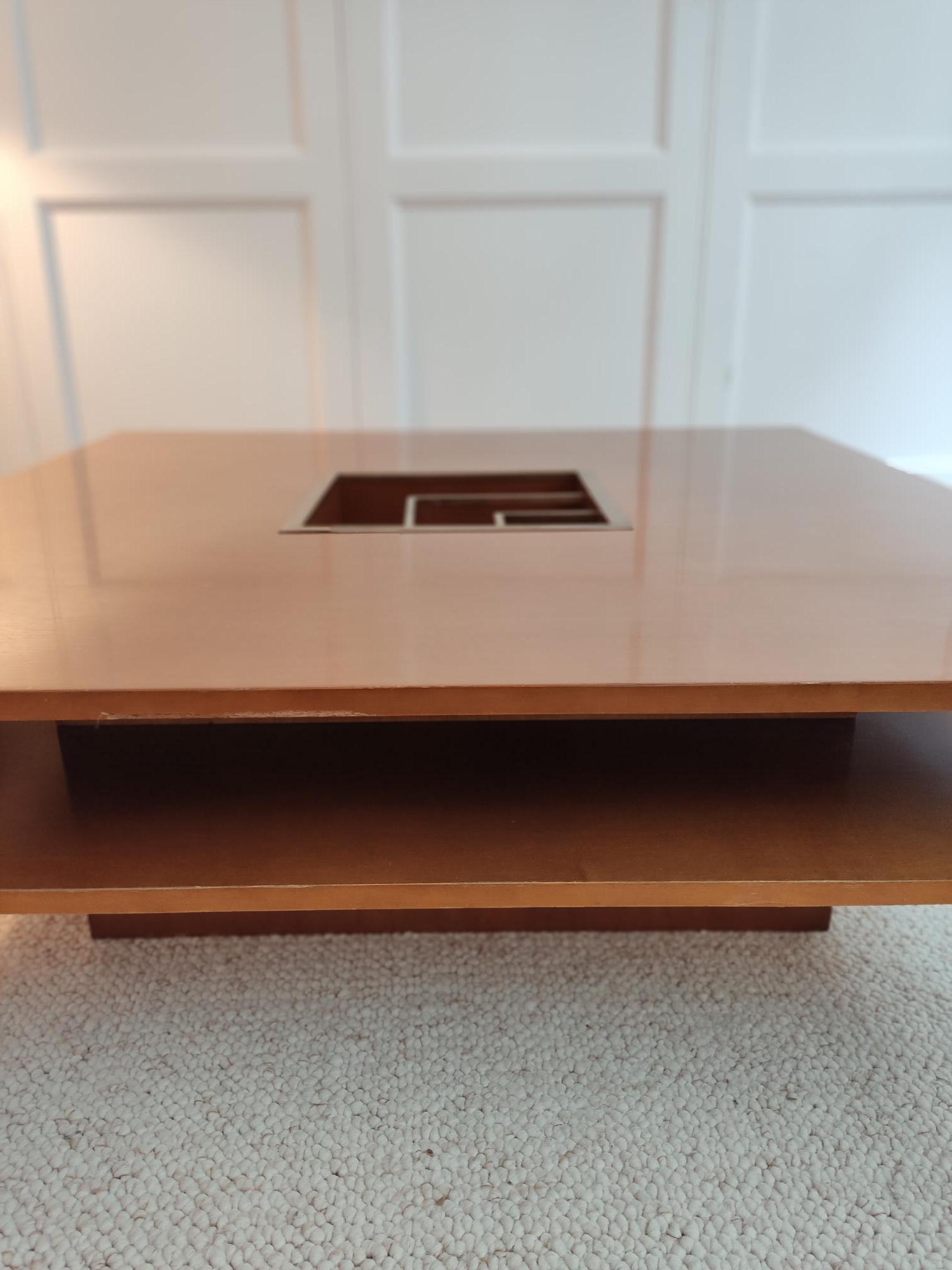 Large coffee table wood & brass - 1970s  For Sale 2