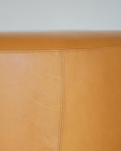 Large Cognac Leather and Beechwood Ottoman