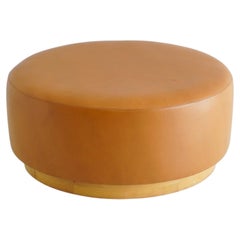 Large Cognac Leather and Beechwood Ottoman
