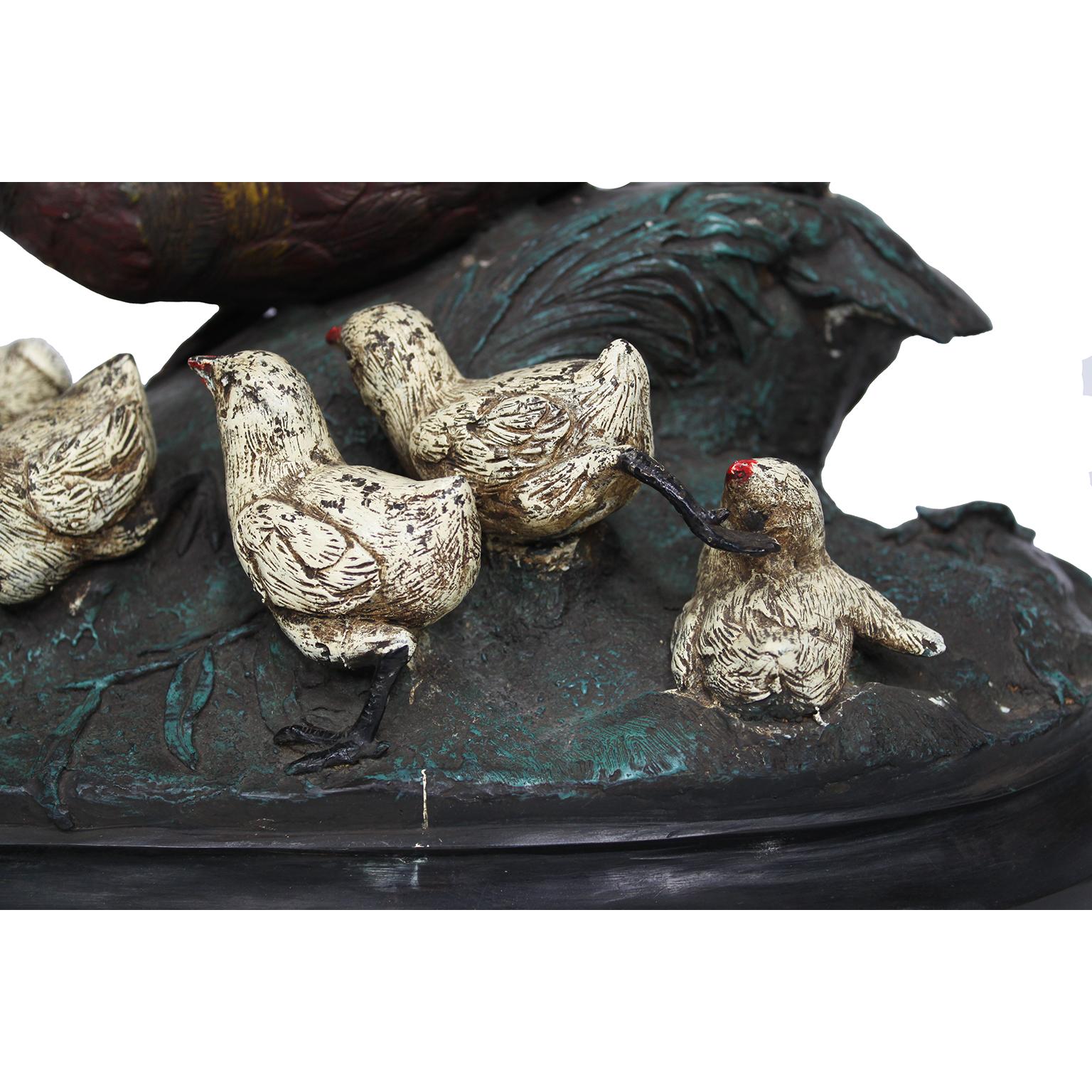 Large Cold Painted Vienna Style Bronze of A Pheasant with its chicks For Sale 2