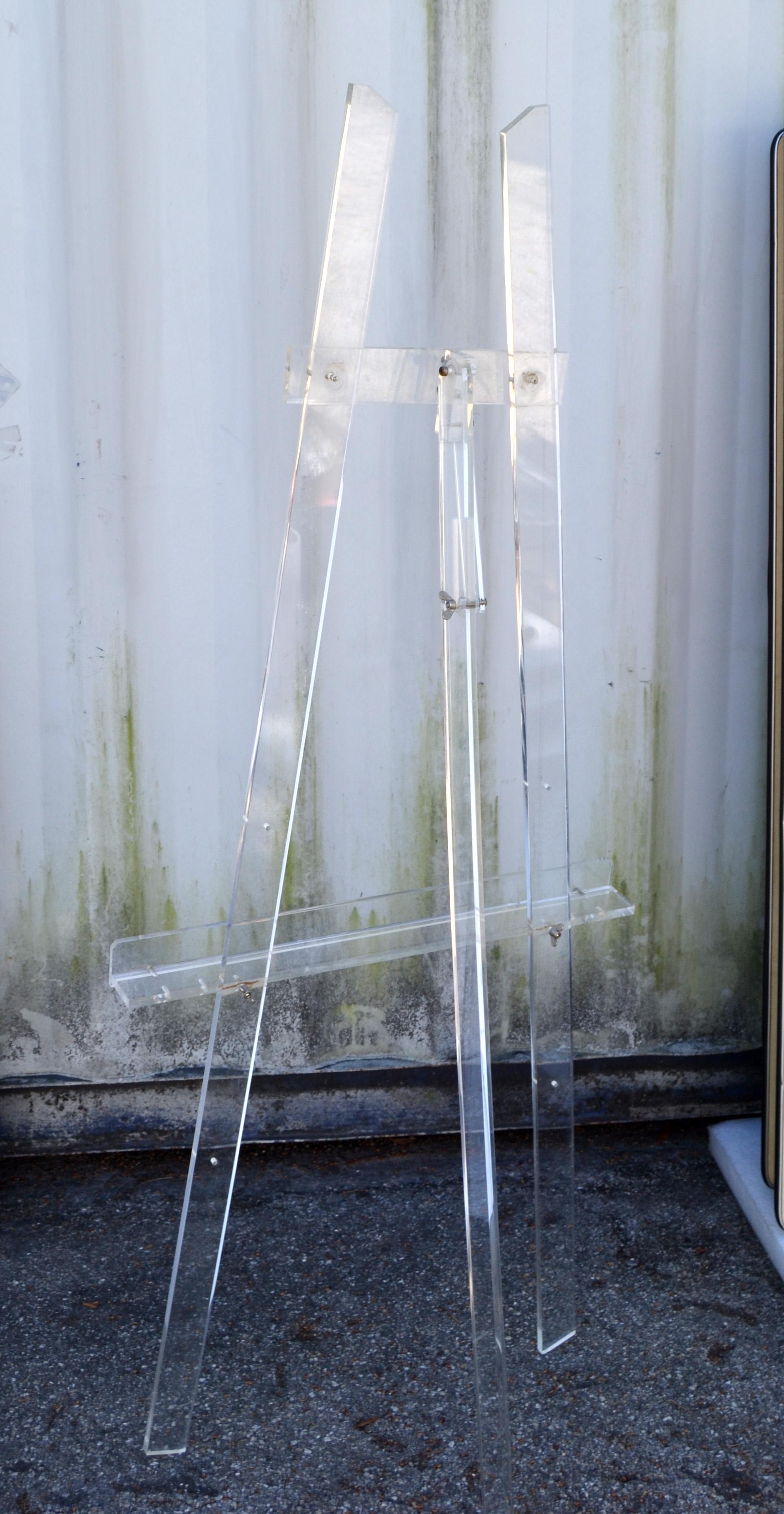 Acrylic Large Collectible French Lucite Tripod Easel Mid-Century Modern Art Stand 1970