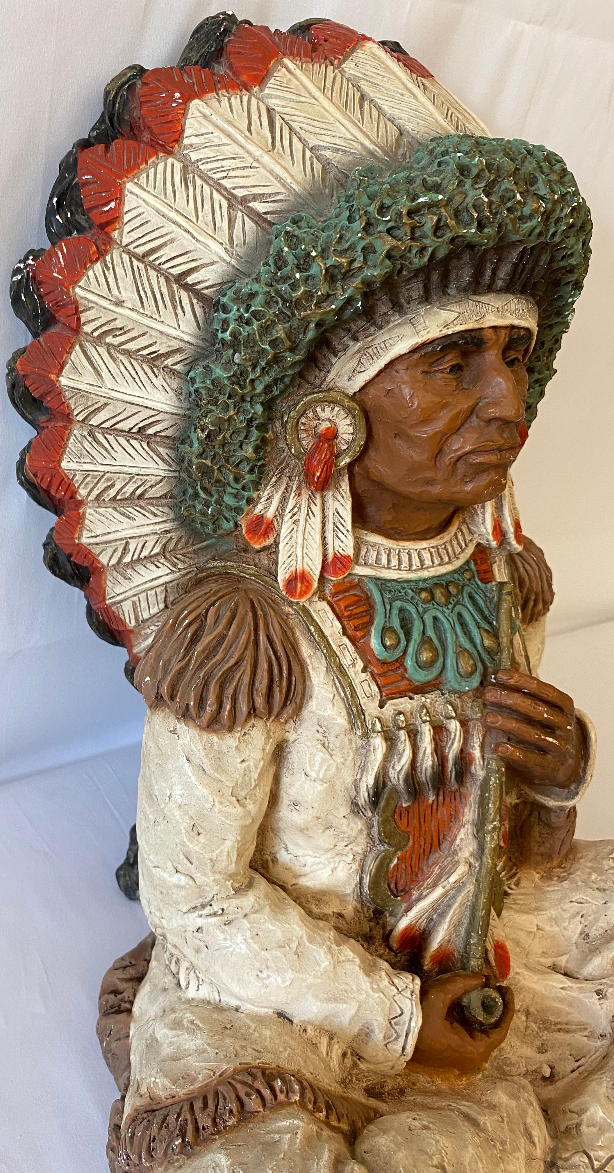 Mid-Century Modern Large Collectible Native American Indian Chief Sculpture Signed Vaughn Kendrick