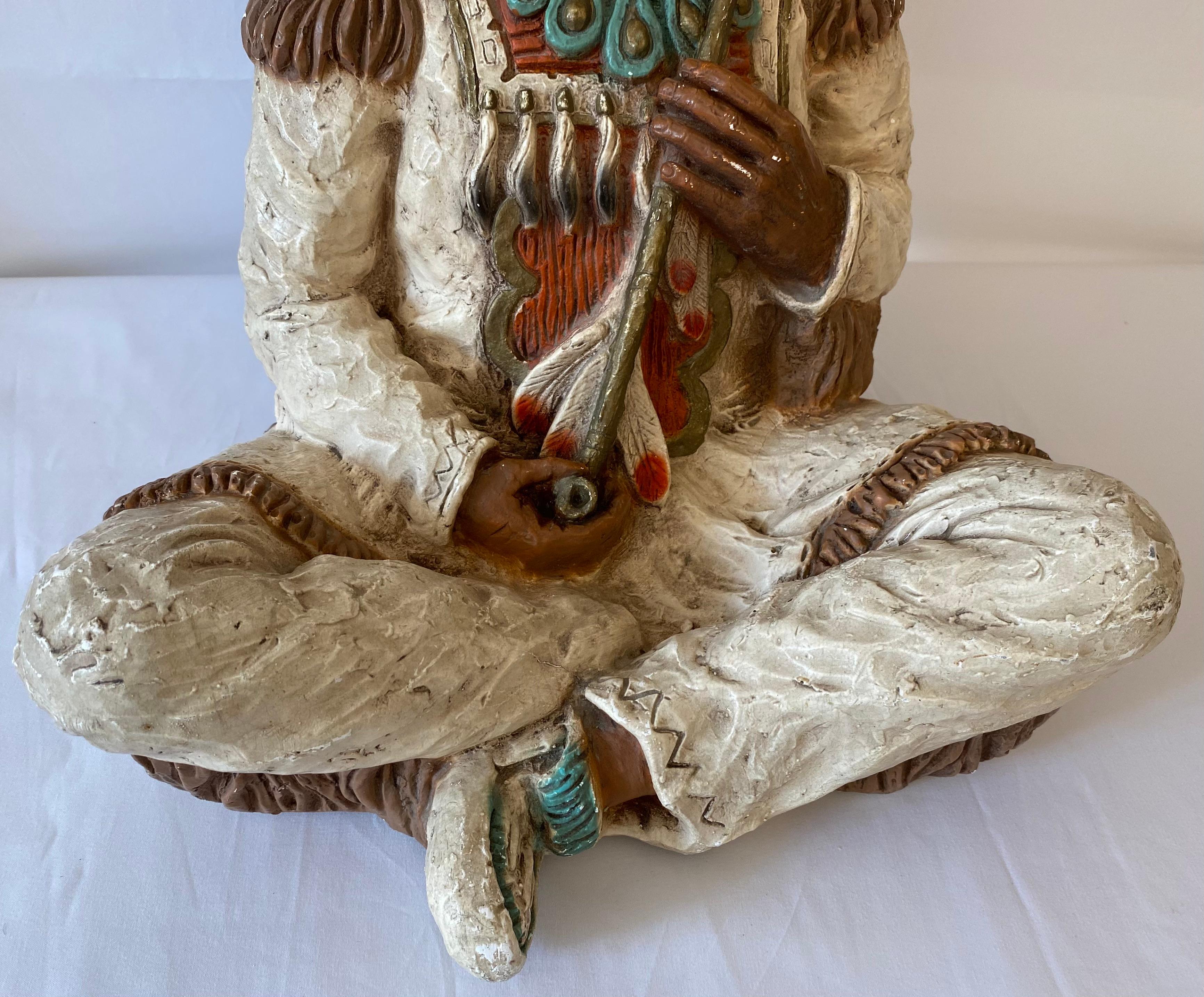 Large Collectible Native American Indian Chief Sculpture Signed Vaughn Kendrick In Good Condition In Miami, FL