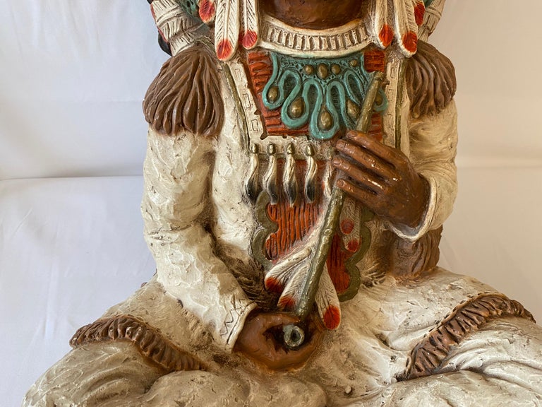 Large Collectible Native American Indian Chief Statue Signed Vaughn