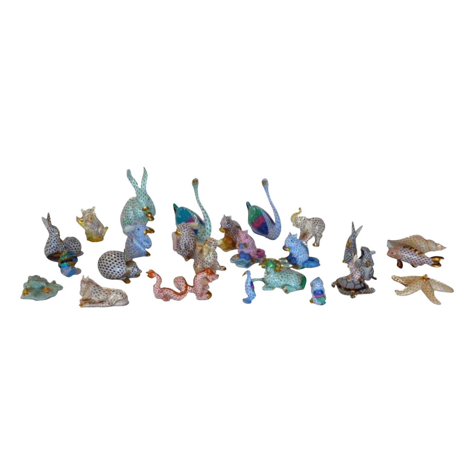 Large Collection of 26 Handpainted Porcelain Herend Hungary Figurines