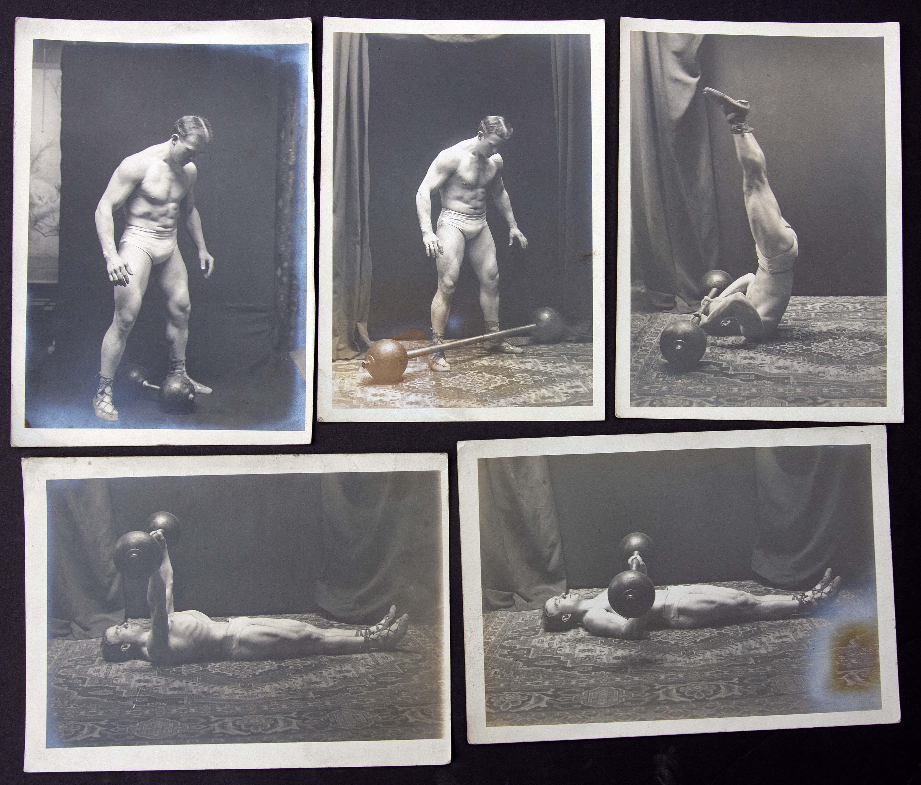 Large Collection of 27 Strongman Photographs Circa 1920 Bodybuilder For Sale 1