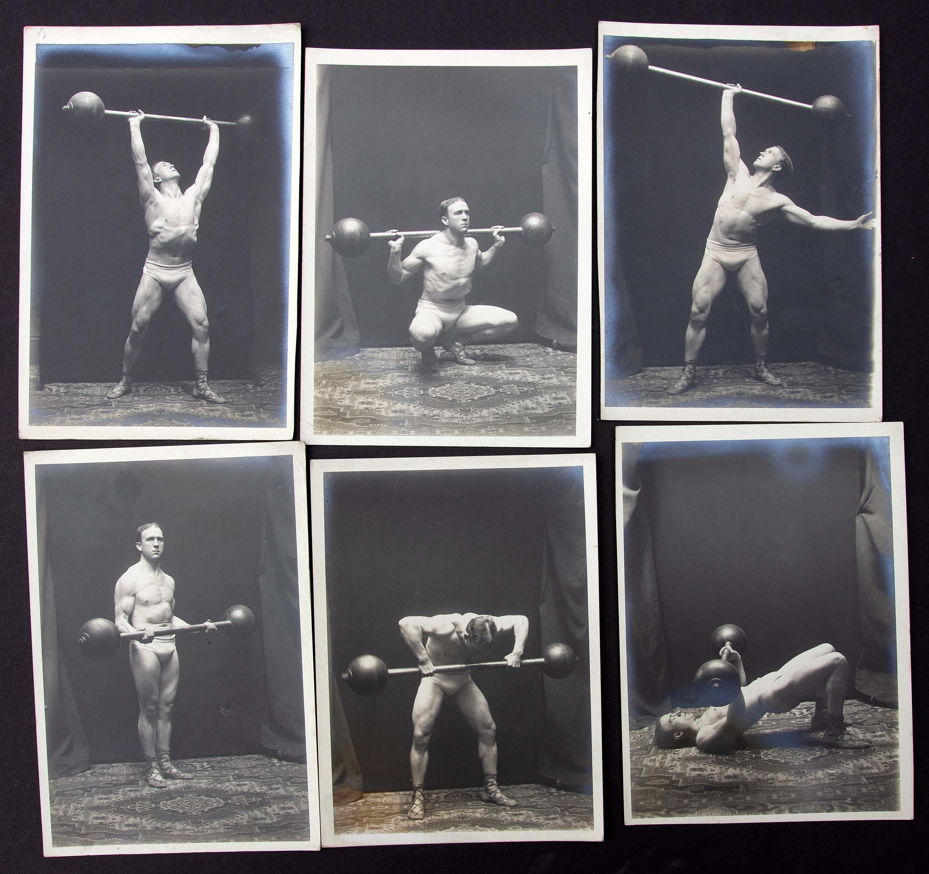 Large Collection of 27 Strongman Photographs Circa 1920 Bodybuilder In Good Condition For Sale In Rochester, NY