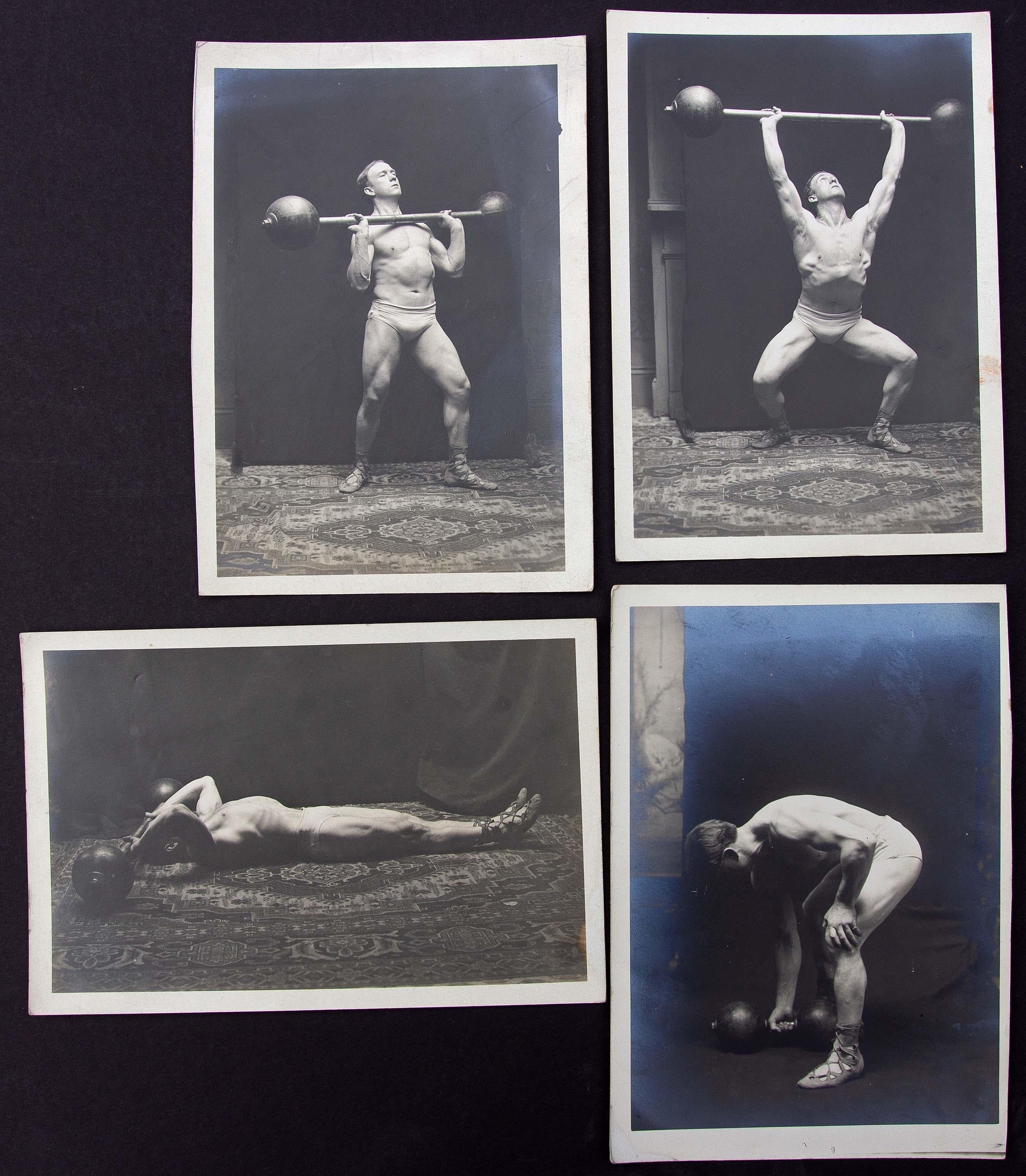 20th Century Large Collection of 27 Strongman Photographs Circa 1920 Bodybuilder For Sale