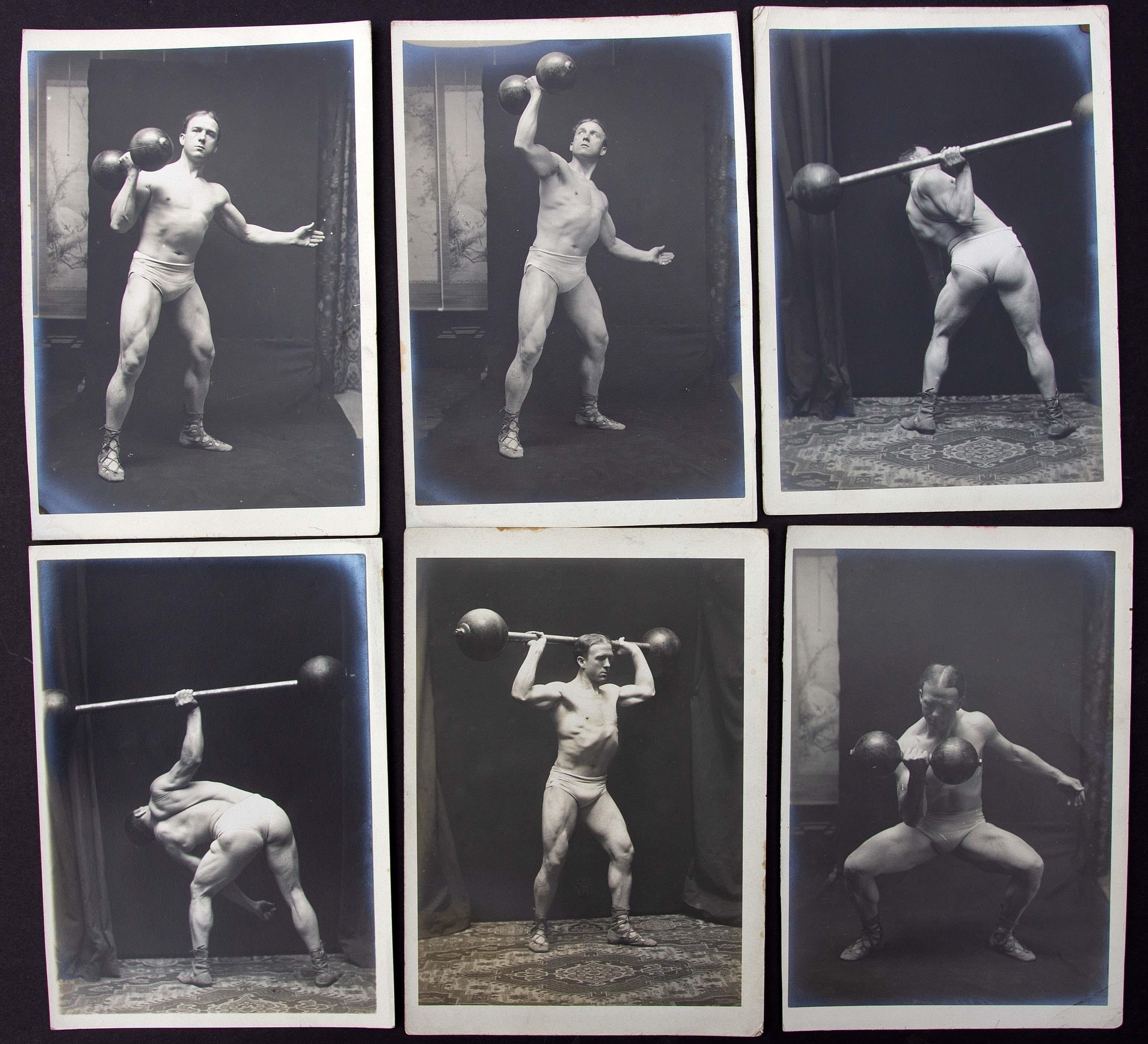 Paper Large Collection of 27 Strongman Photographs Circa 1920 Bodybuilder For Sale
