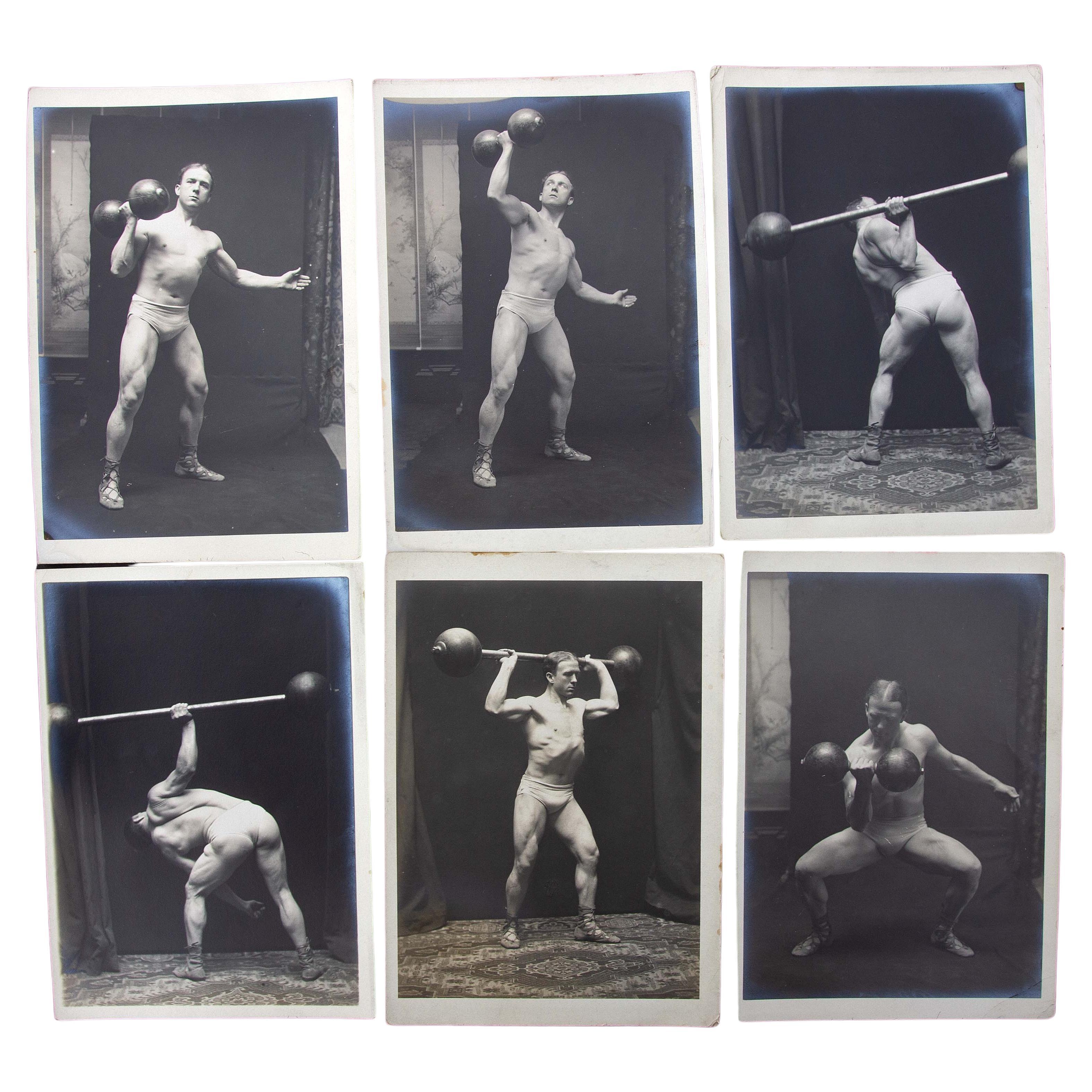 Large Collection of 27 Strongman Photographs Circa 1920 Bodybuilder For Sale