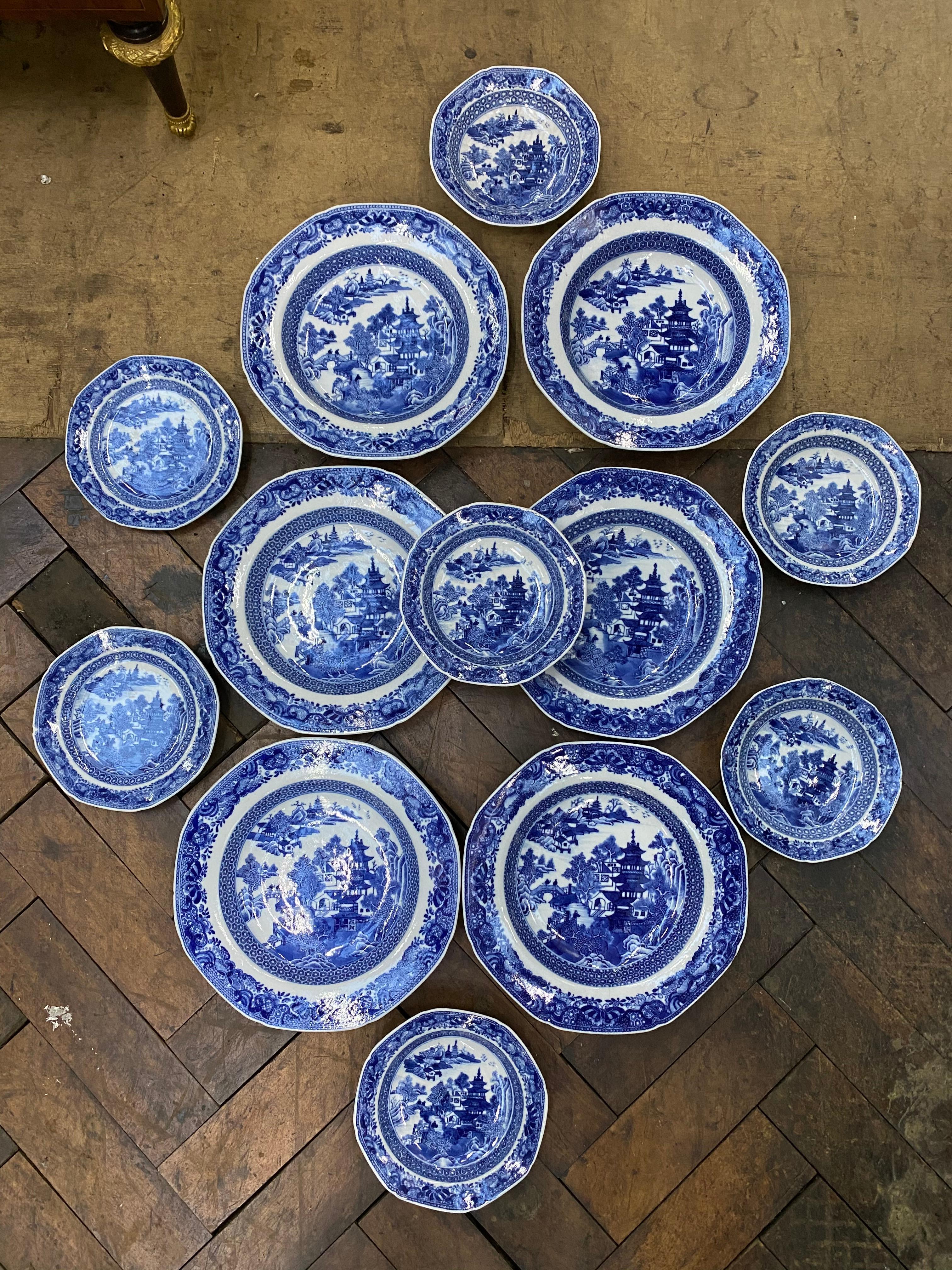 A very impressive and rare collection of 18th Century Chinese Blue and White Nanking porcelain diner plates and platers.
Thirty six pieces in all.