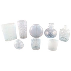 Large Collection of Eight Scandinavian Handcrafted Art Glass Vases