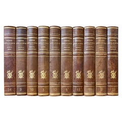 Large Collection of Tall Decorative Scandinavian Antique Leather-Bound Books