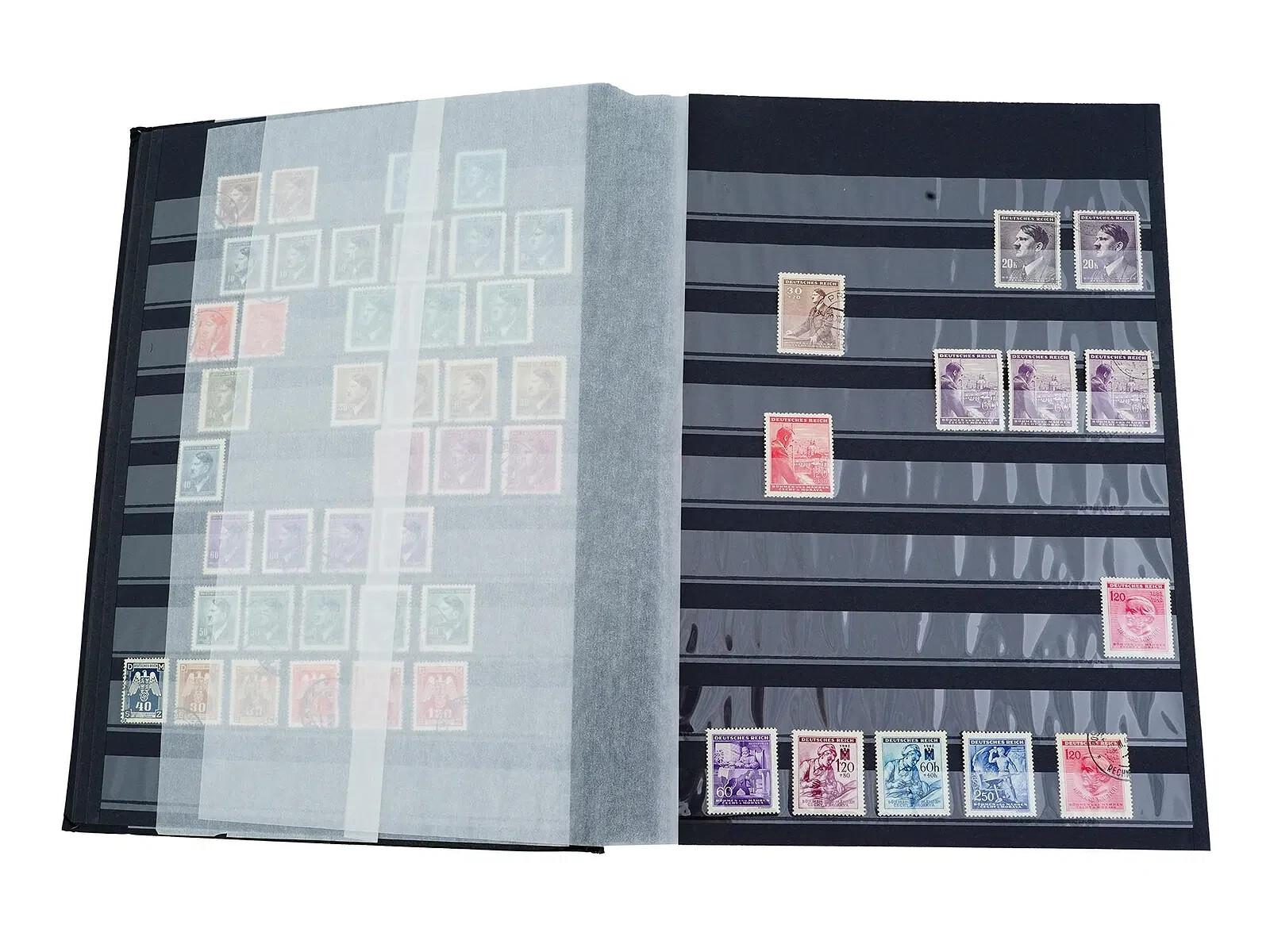 Una grande collezione di francobolli tedeschi della Seconda Guerra Mondiale. Epoca del Terzo Reich, dal 1930 al 1940. Il lotto comprende francobolli tedeschi di diverse serie, dedicati a diversi argomenti, tra cui politica, musica, architettura e