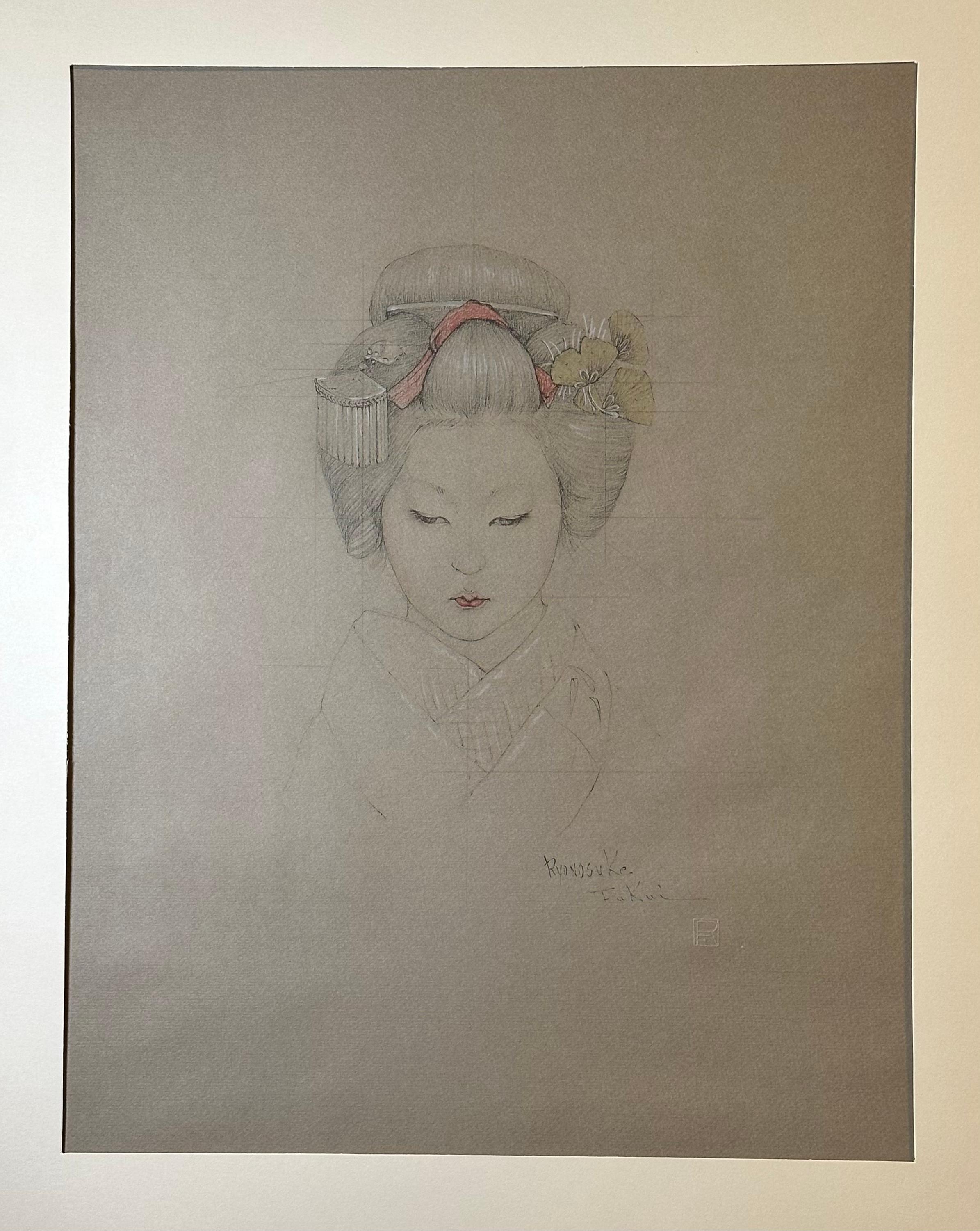 A large print created by Ryunosuke Fukui, a highly acclaimed modernist artist from Japan who lived between 1923 and 1986. Fukui's art has been exhibited in many prestigious museums and galleries, and his works are included in the permanent