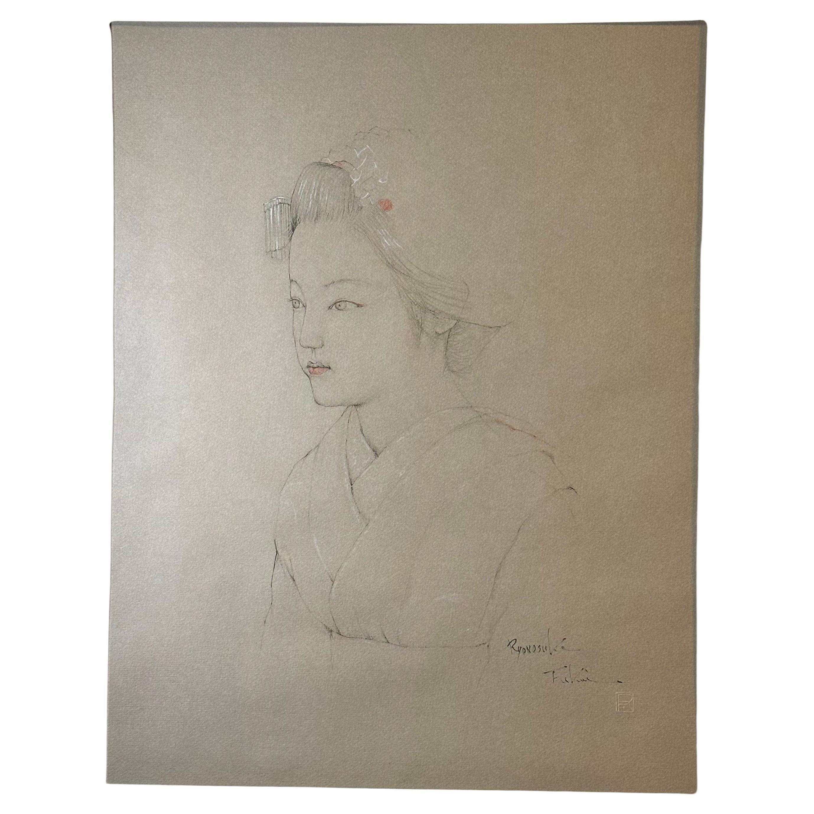 Large Collotype Print by Ryunosuke Fukui 'from "Maiko" Series' For Sale