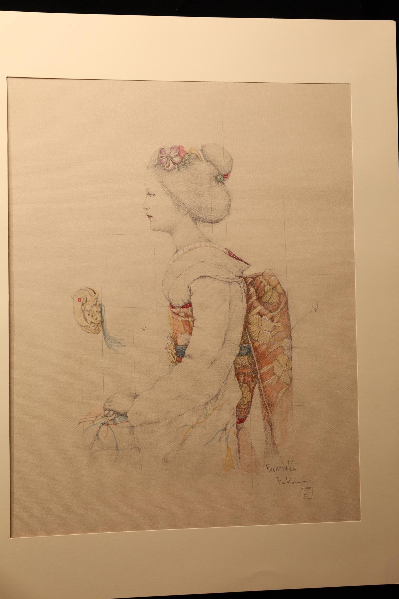 Una stampa di grandi dimensioni creata da Ryunosuke Fukui, un artista modernista giapponese di grande fama vissuto tra il 1923 e il 1986. L'arte di Fukui è stata esposta in molti prestigiosi musei e gallerie e le sue opere sono incluse nella