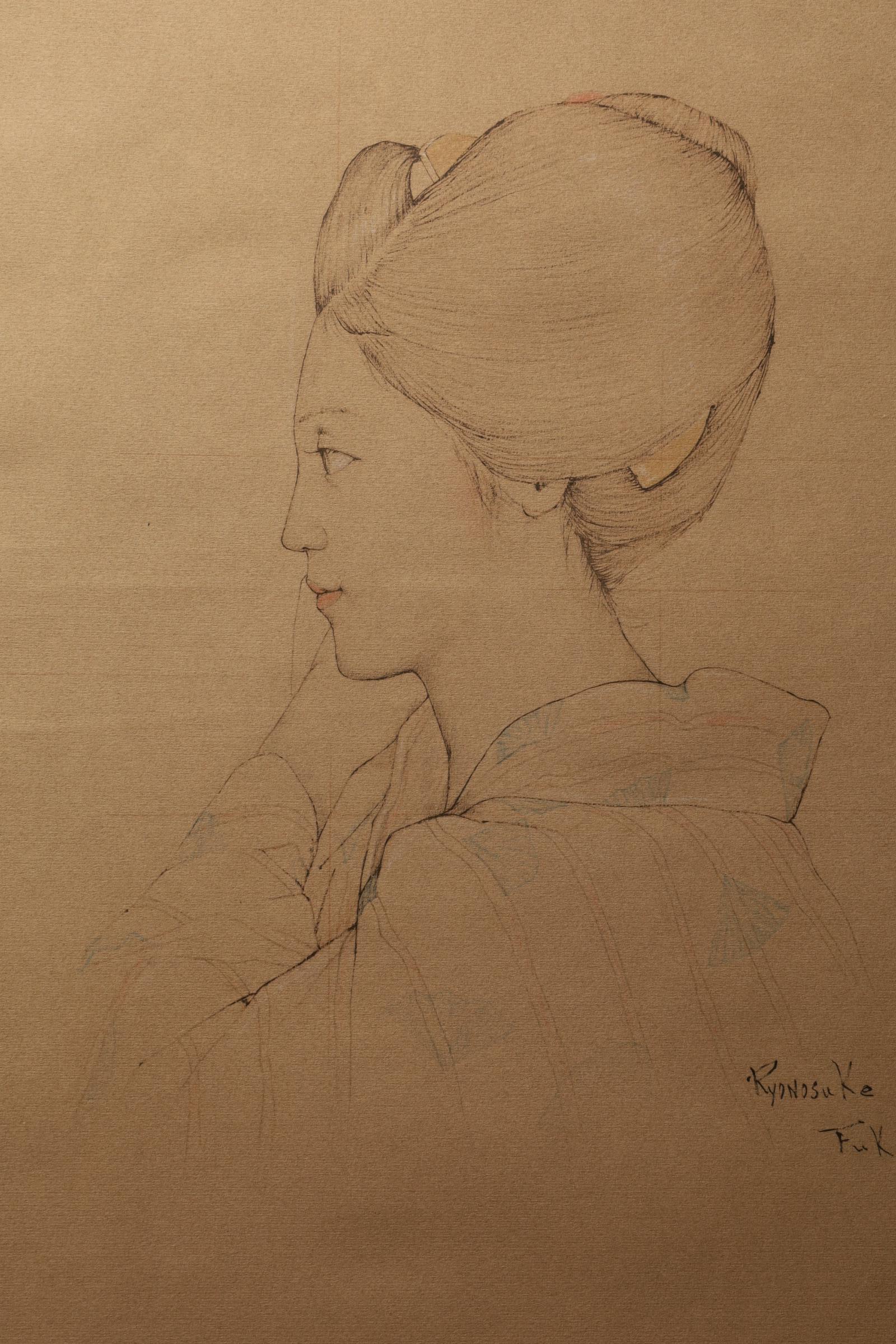 Showa Large Collotype Print by Ryunosuke Fukui 'from 