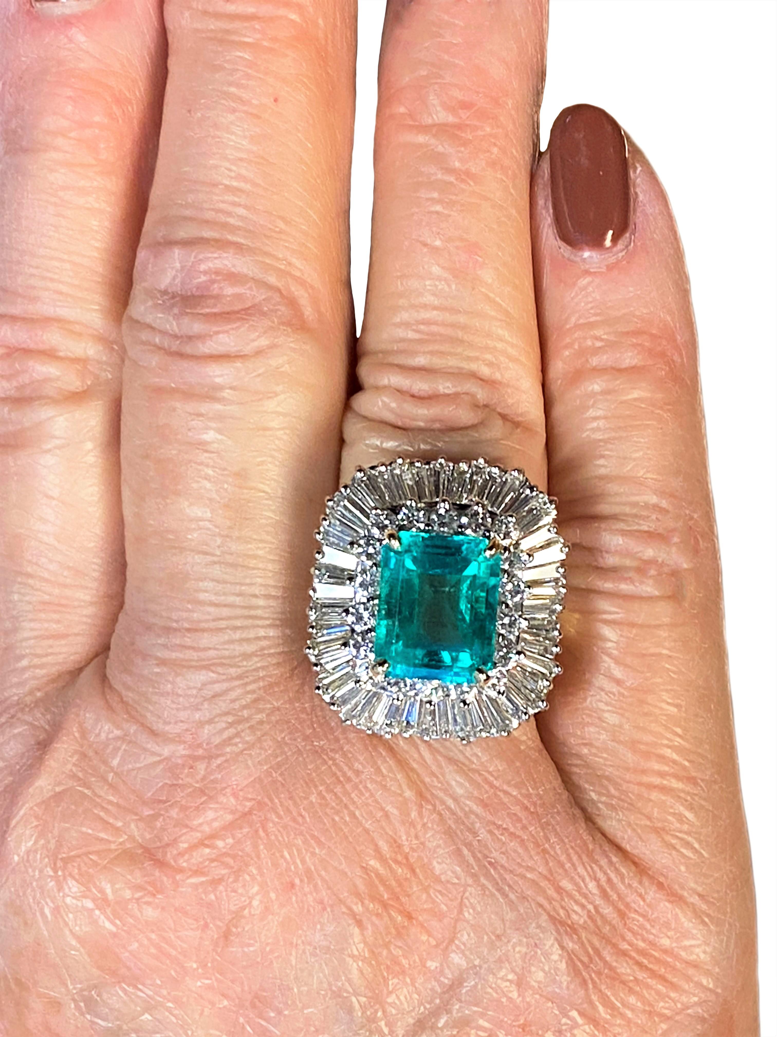 Large Colombian 6.76 Carat Emerald and Diamond Cocktail Ring 1
