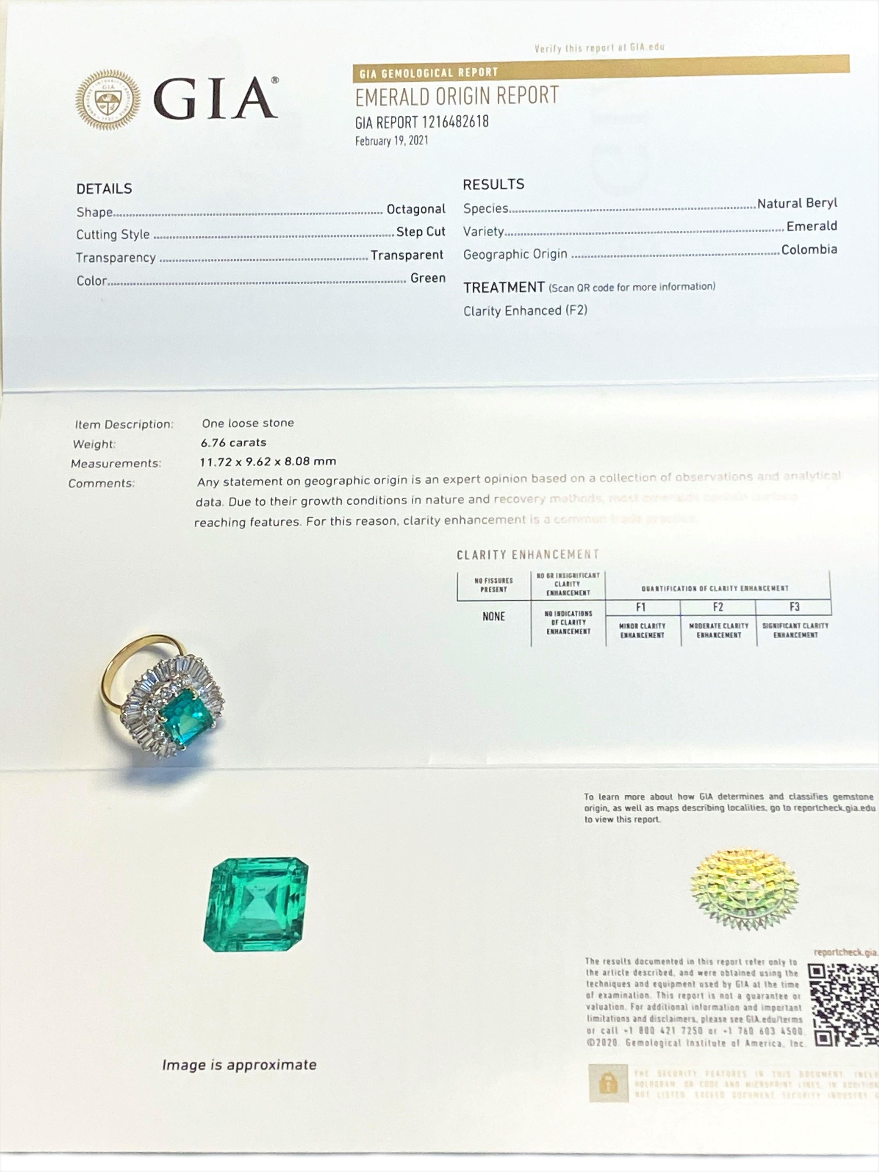 Large Colombian 6.76 Carat Emerald and Diamond Cocktail Ring 2