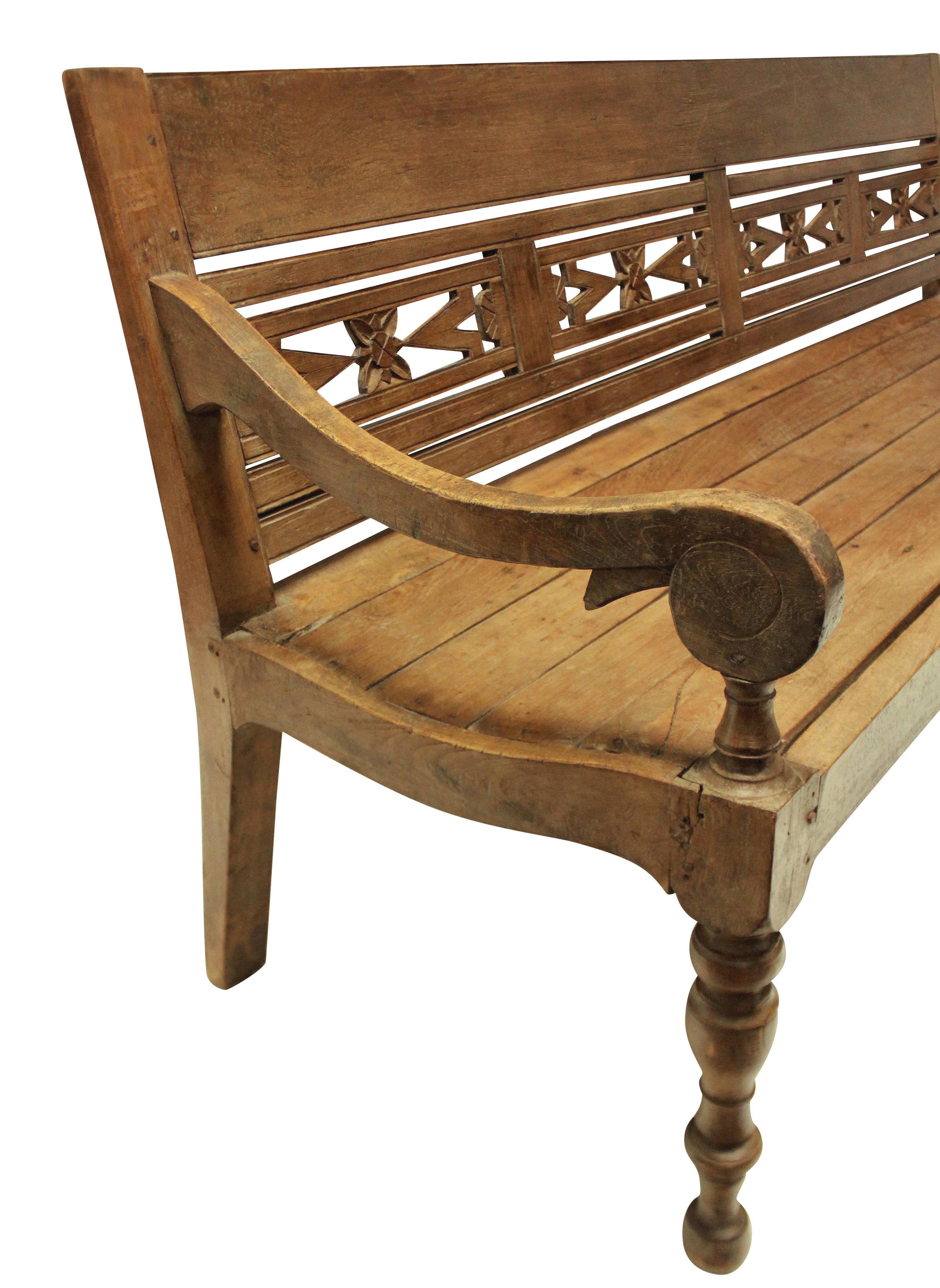 Large Colonial Anglo-Indian Teak Hall Bench In Good Condition In London, GB