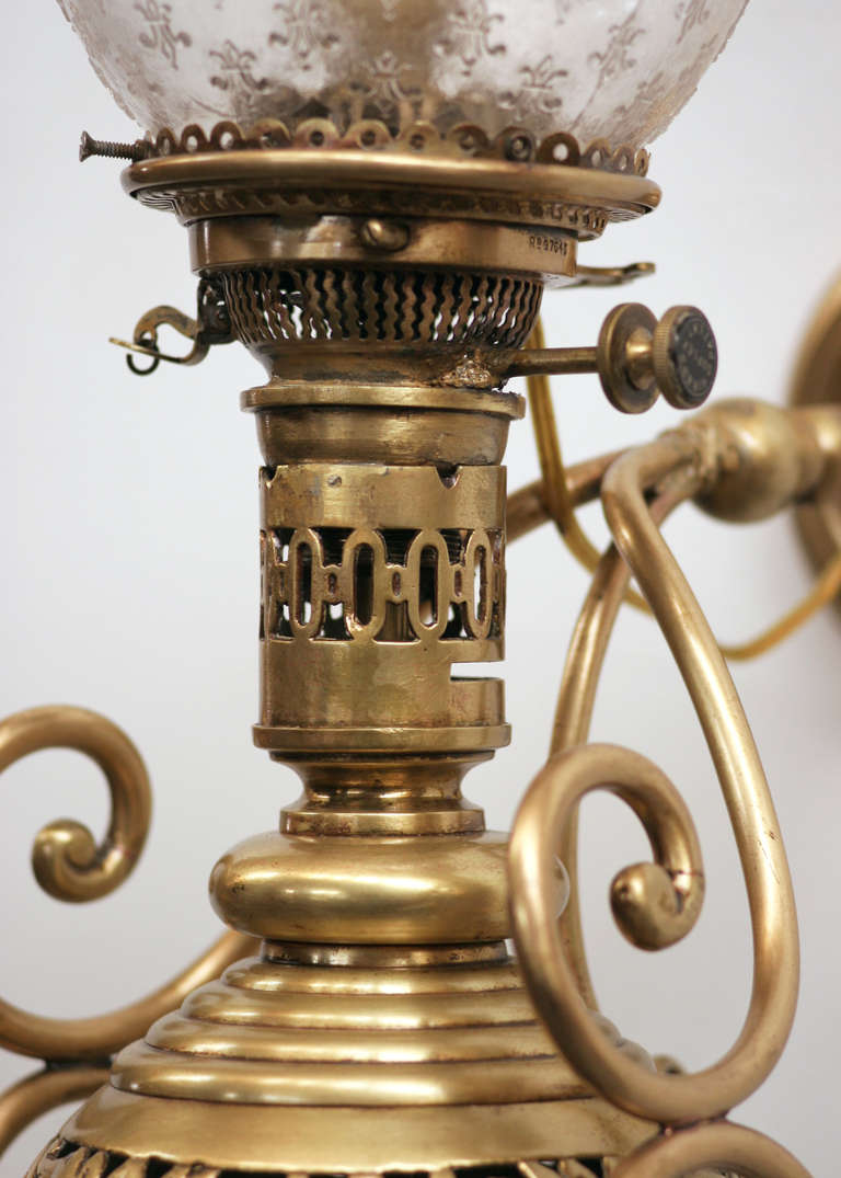 American Large Colonial Style Hurricane Wall Lamp, Pair