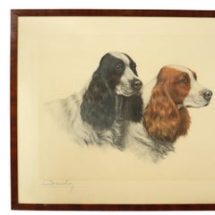 Large Color Litho Leon Danchin Chien de chasse épagneul 68x55cm