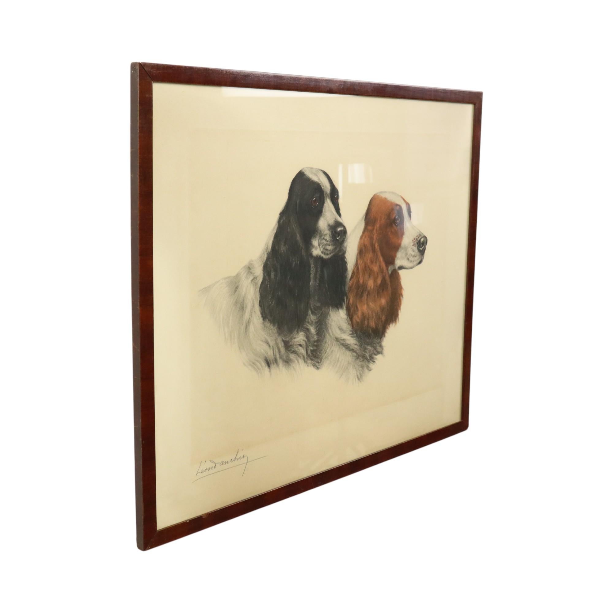 Große Farbe Litho Leon Danchin Jagdhund Spaniel 68x55cm im Angebot 1