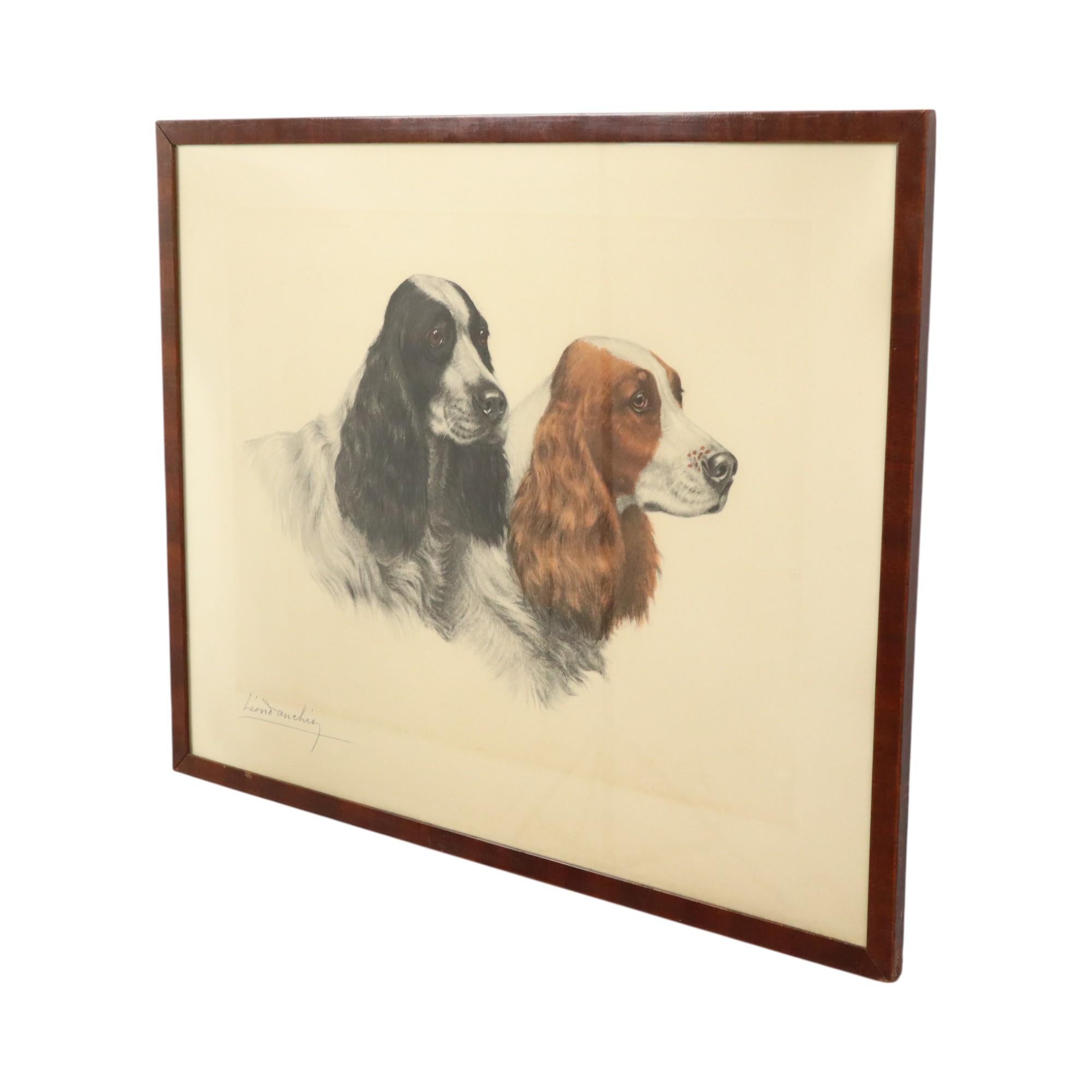 Große Farbe Litho Leon Danchin Jagdhund Spaniel 68x55cm im Angebot 2