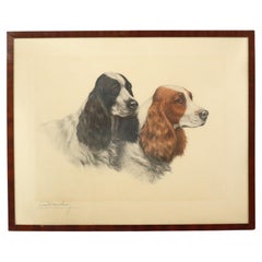 Large Color Litho Leon Danchin Hunting Dog Spaniel 68x55cm