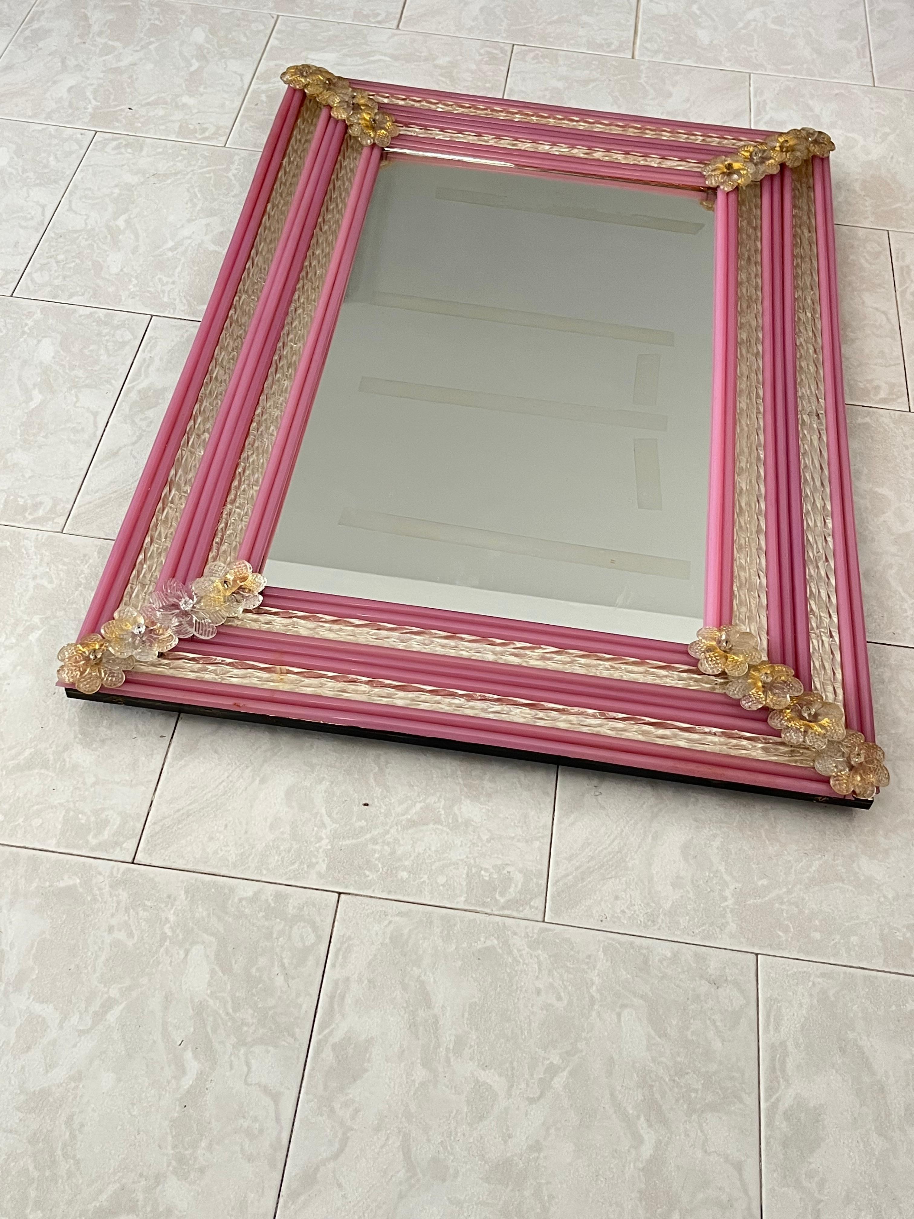 Italian Large Colored Murano glass Wall Mirror attributed to 