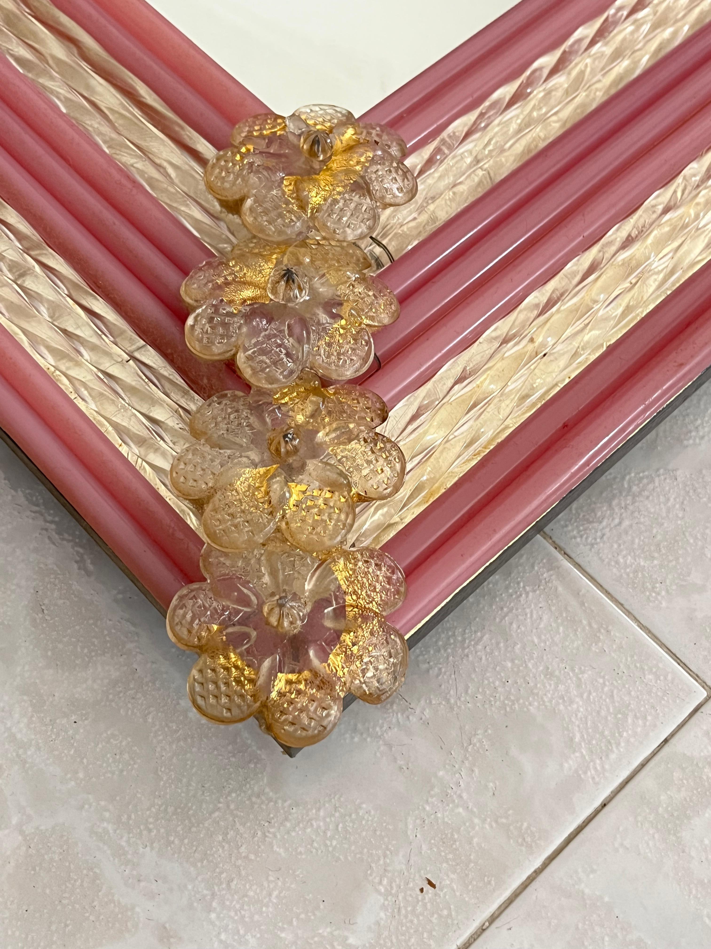 Large Colored Murano glass Wall Mirror attributed to 