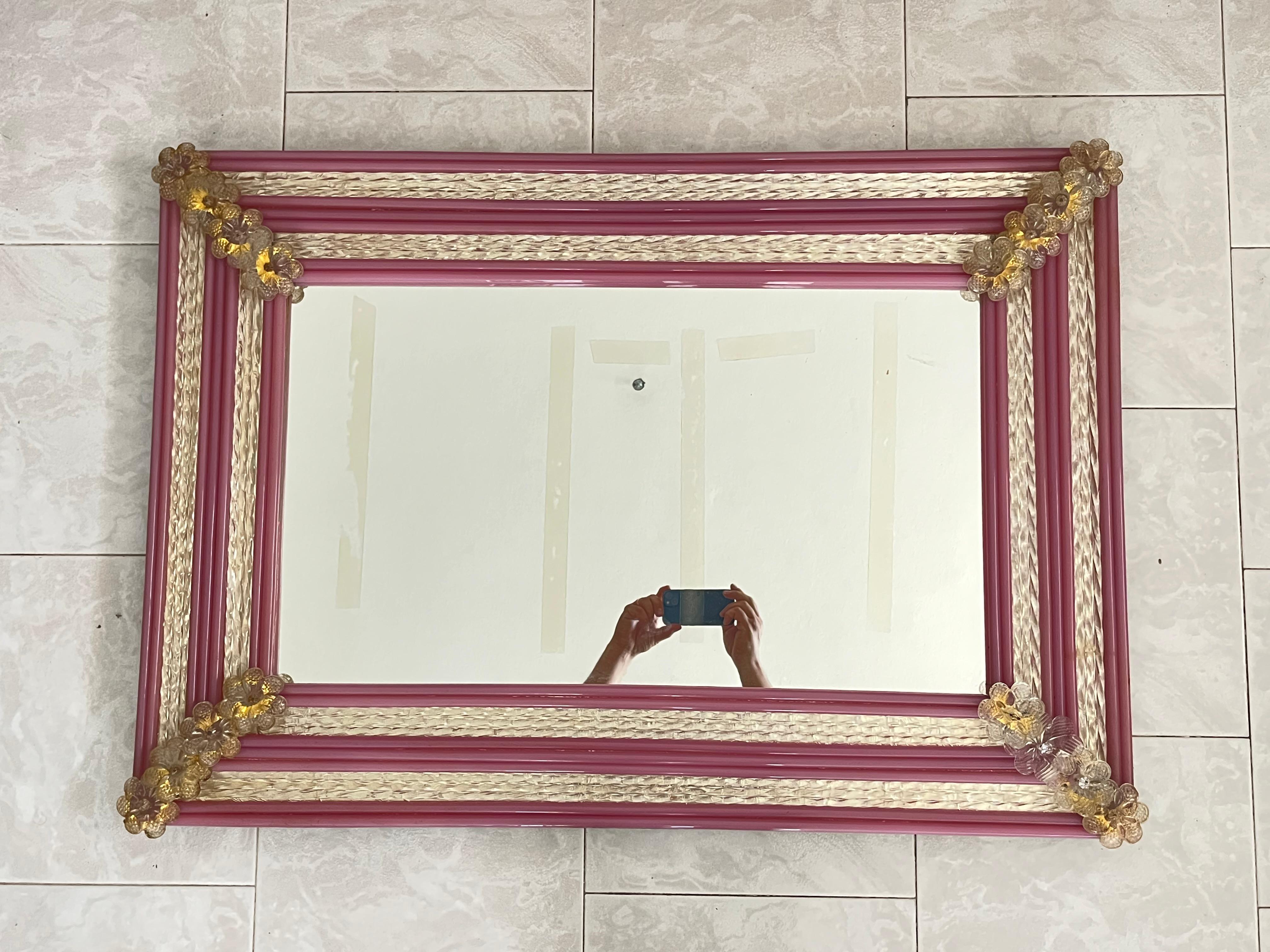Large Colored Murano glass Wall Mirror attributed to 
