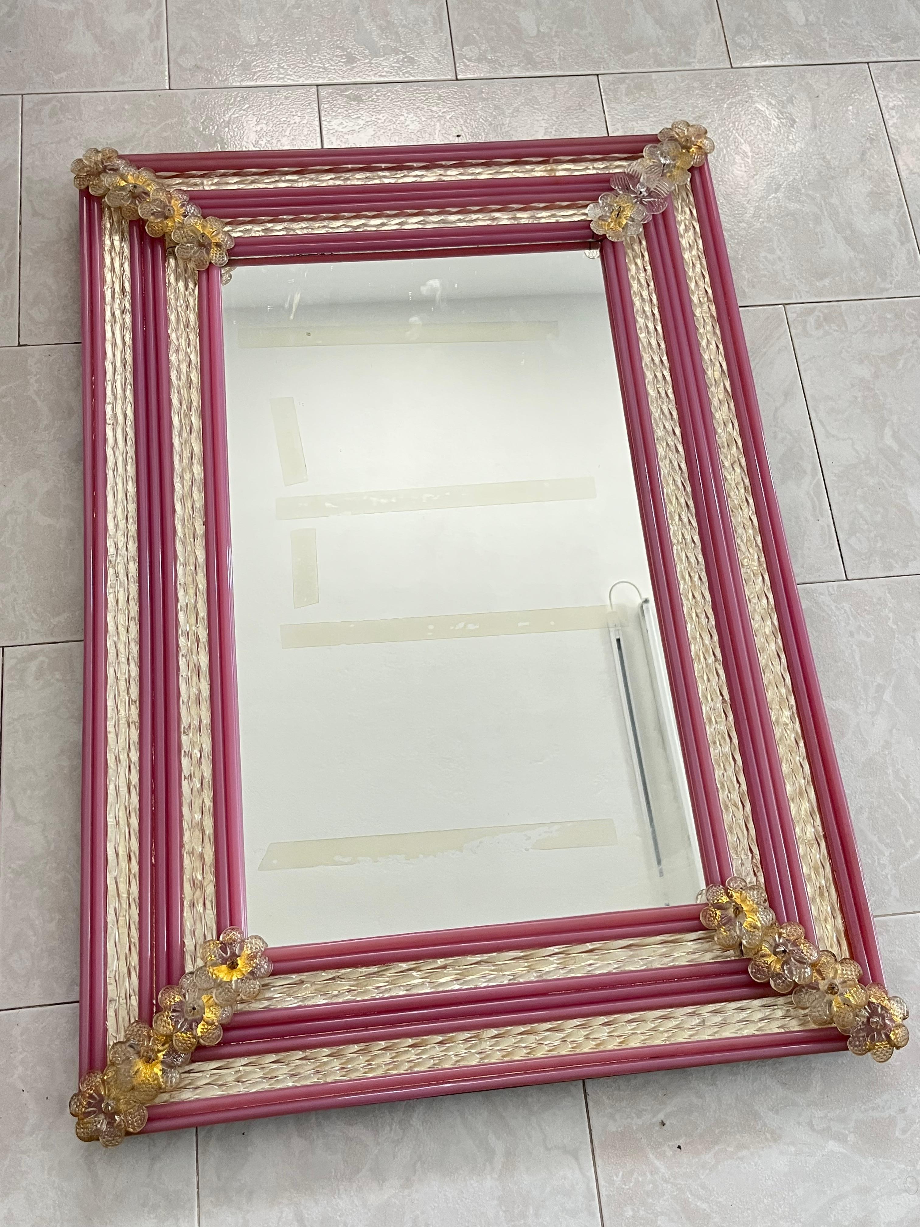 Large colored Murano glass wall mirror attributed to the 
