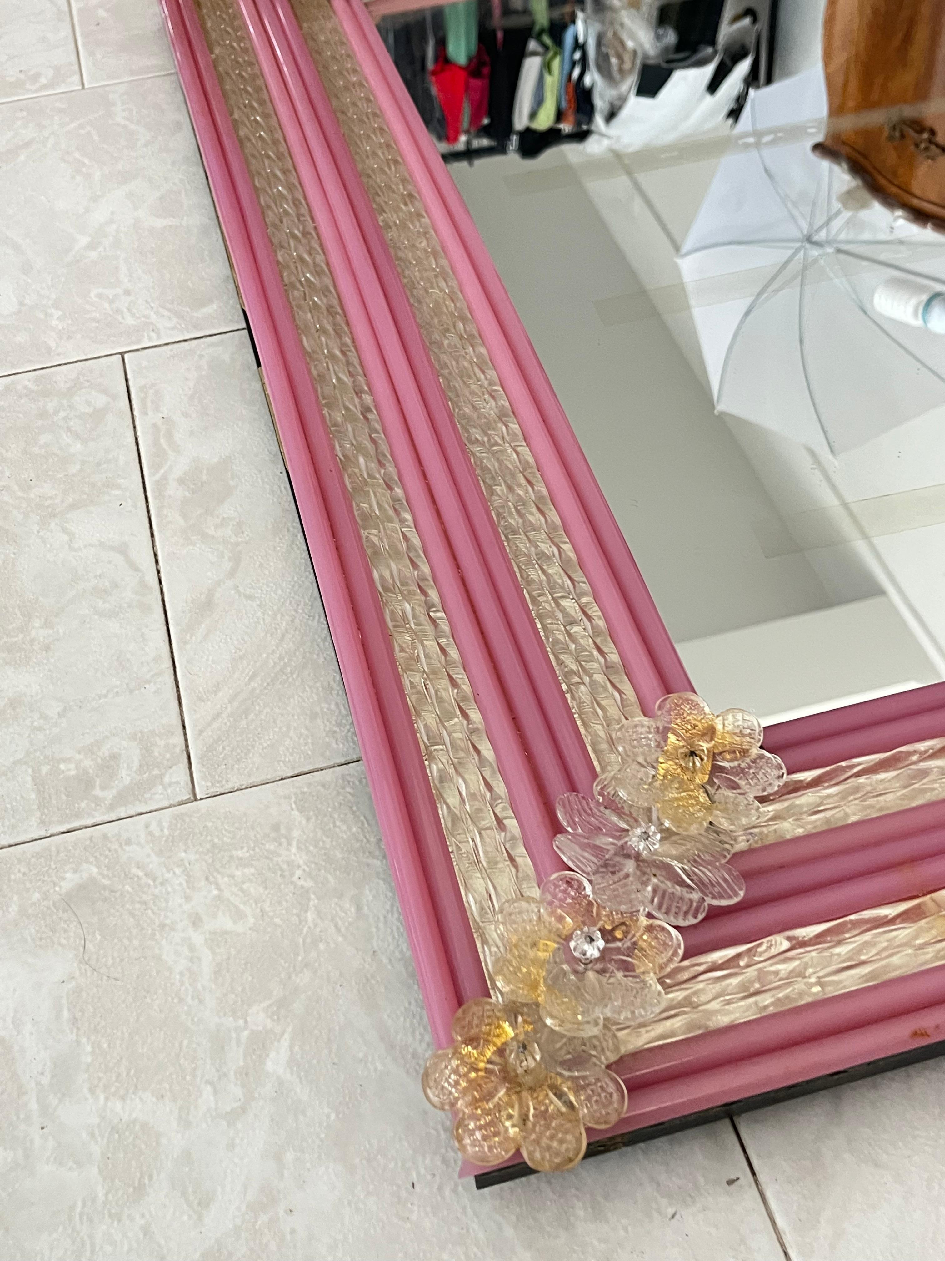 Mid-20th Century Large Colored Murano Glass Wall Mirror attributed to the 
