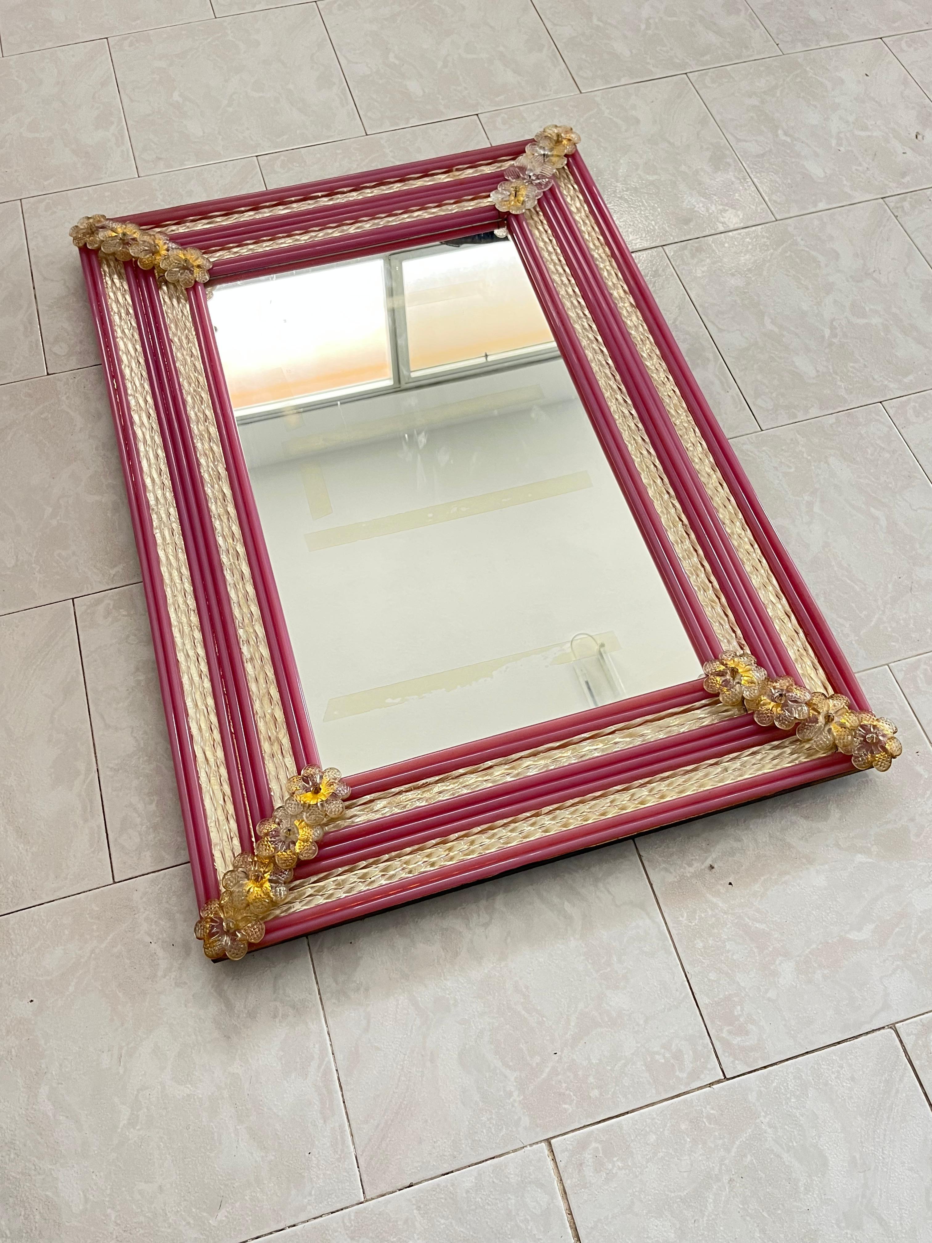 Large Colored Murano Glass Wall Mirror attributed to the 