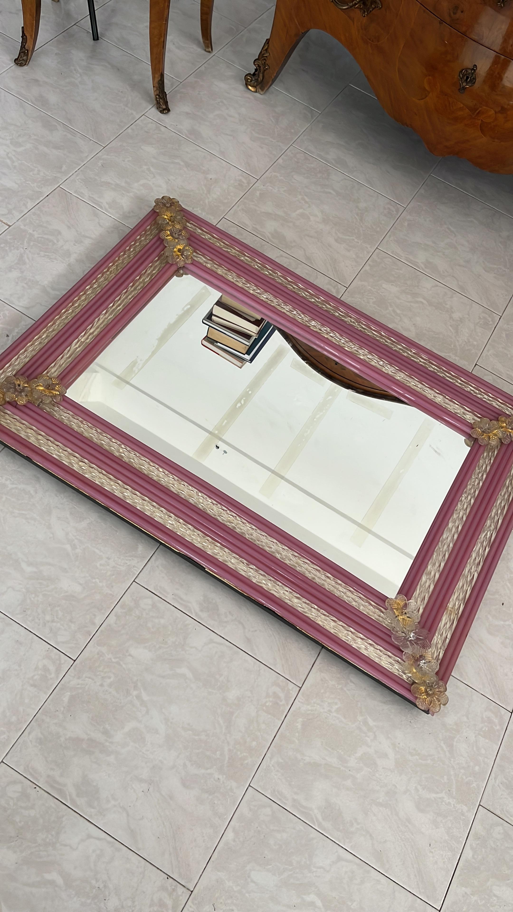 Large Colored Murano Glass Wall Mirror attributed to the 