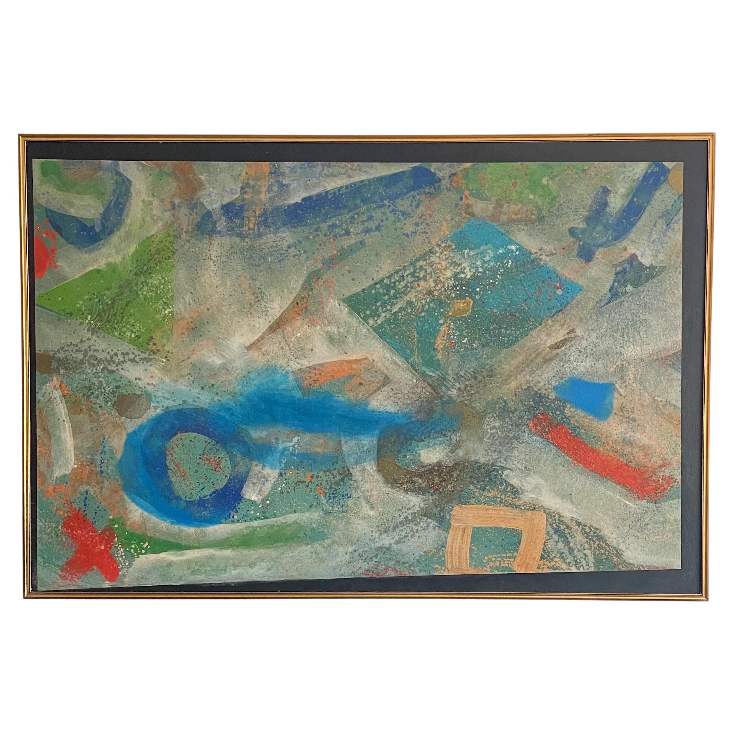 Large Colorful Abstract Vintage Acrylic on Canvas Signed Jerry Cohen 1982 For Sale