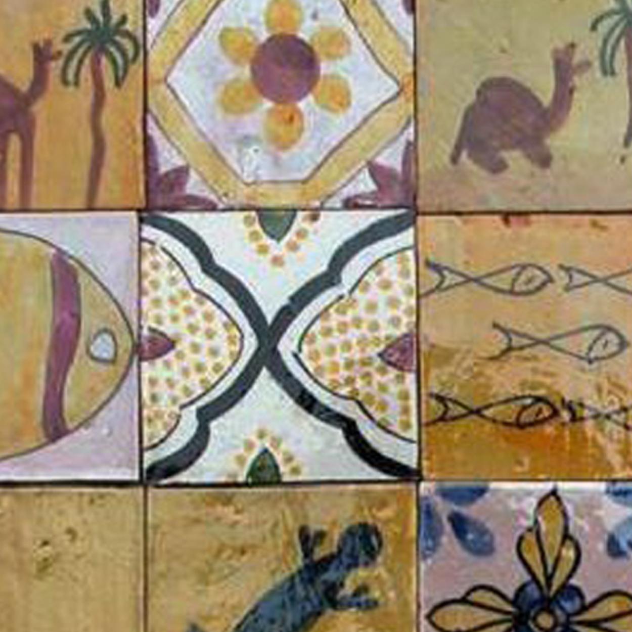 Glazed Large Colorful Berber Handmade Tile Panel, Morocco