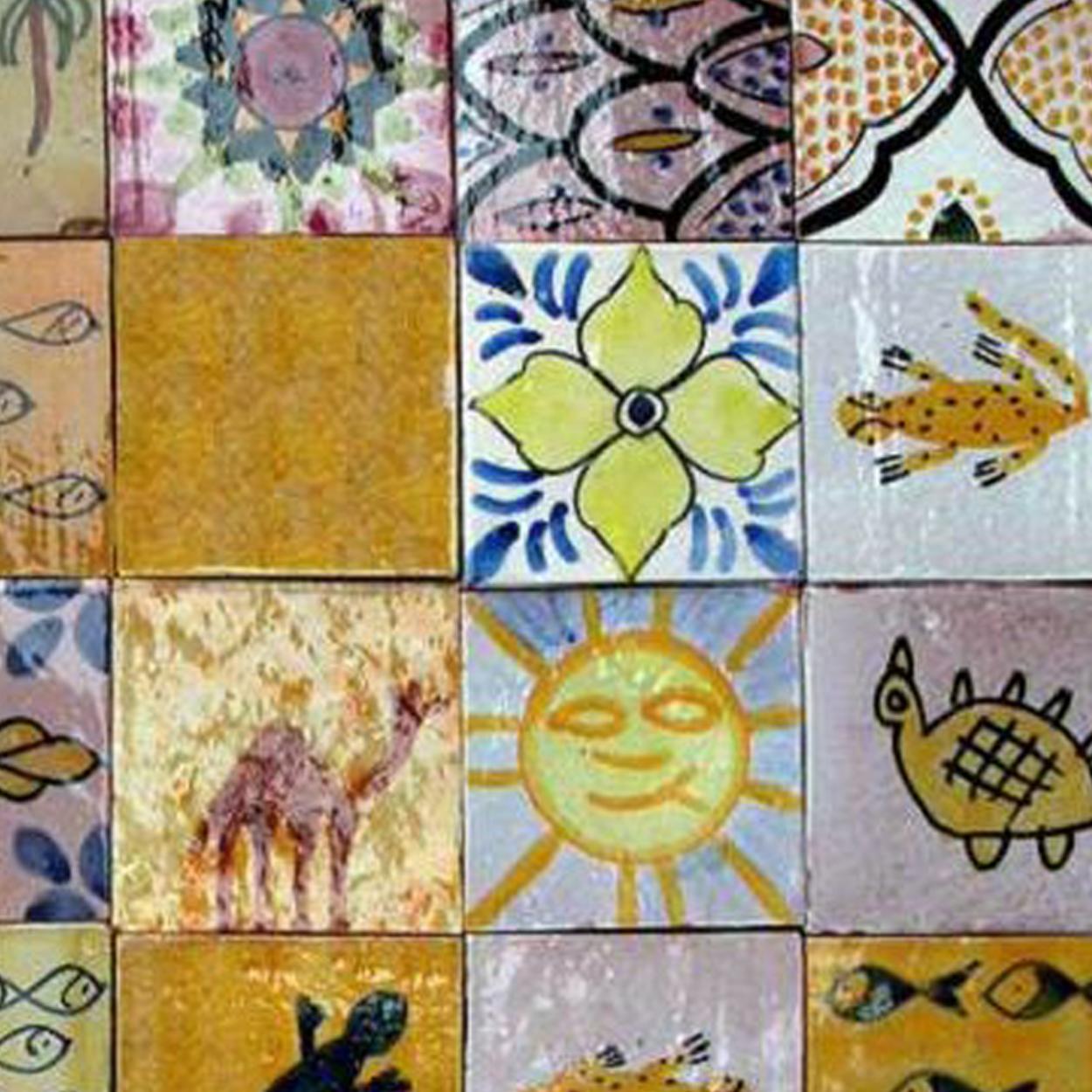 Ceramic Large Colorful Berber Handmade Tile Panel, Morocco