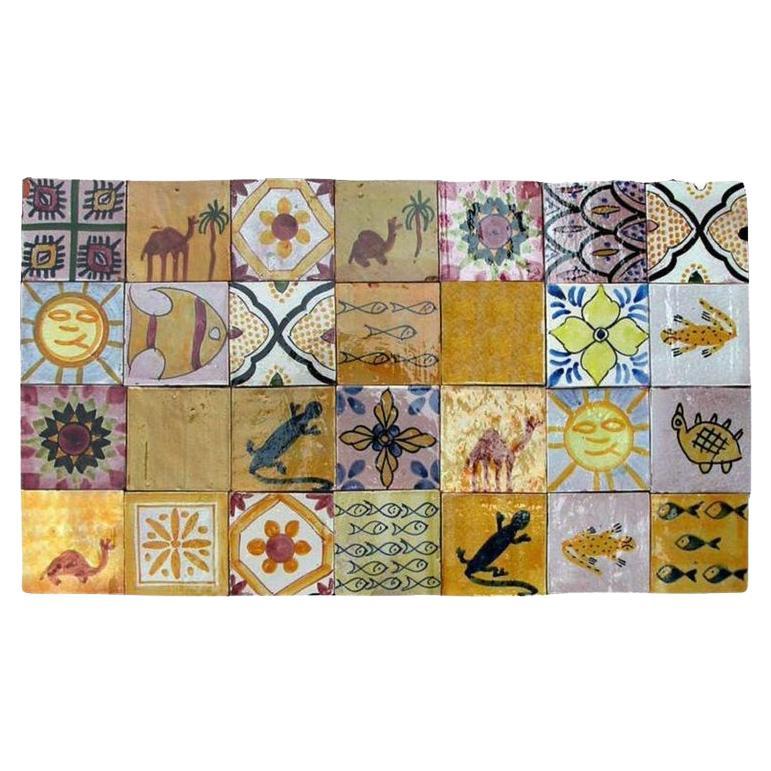 Large Colorful Berber Handmade Tile Panel, Morocco For Sale