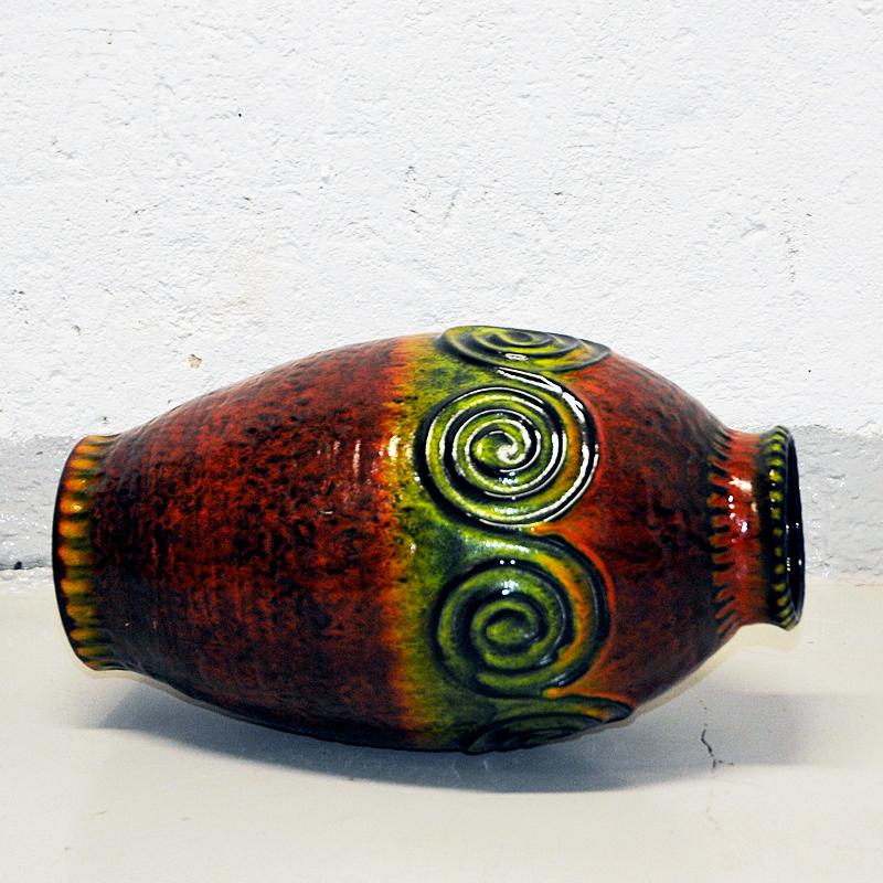 Patinated Large colorful Ceramic vintage vase West Germany 1970s For Sale