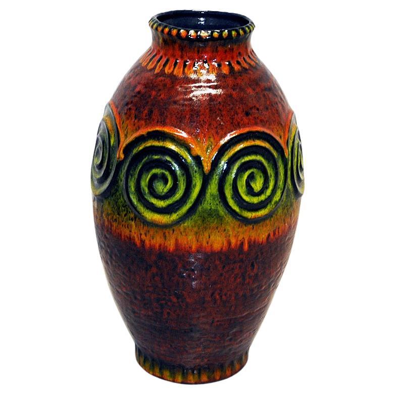 Große farbenfrohe Vintage-Vase aus Keramik, Westdeutschland, 1970er Jahre im Angebot