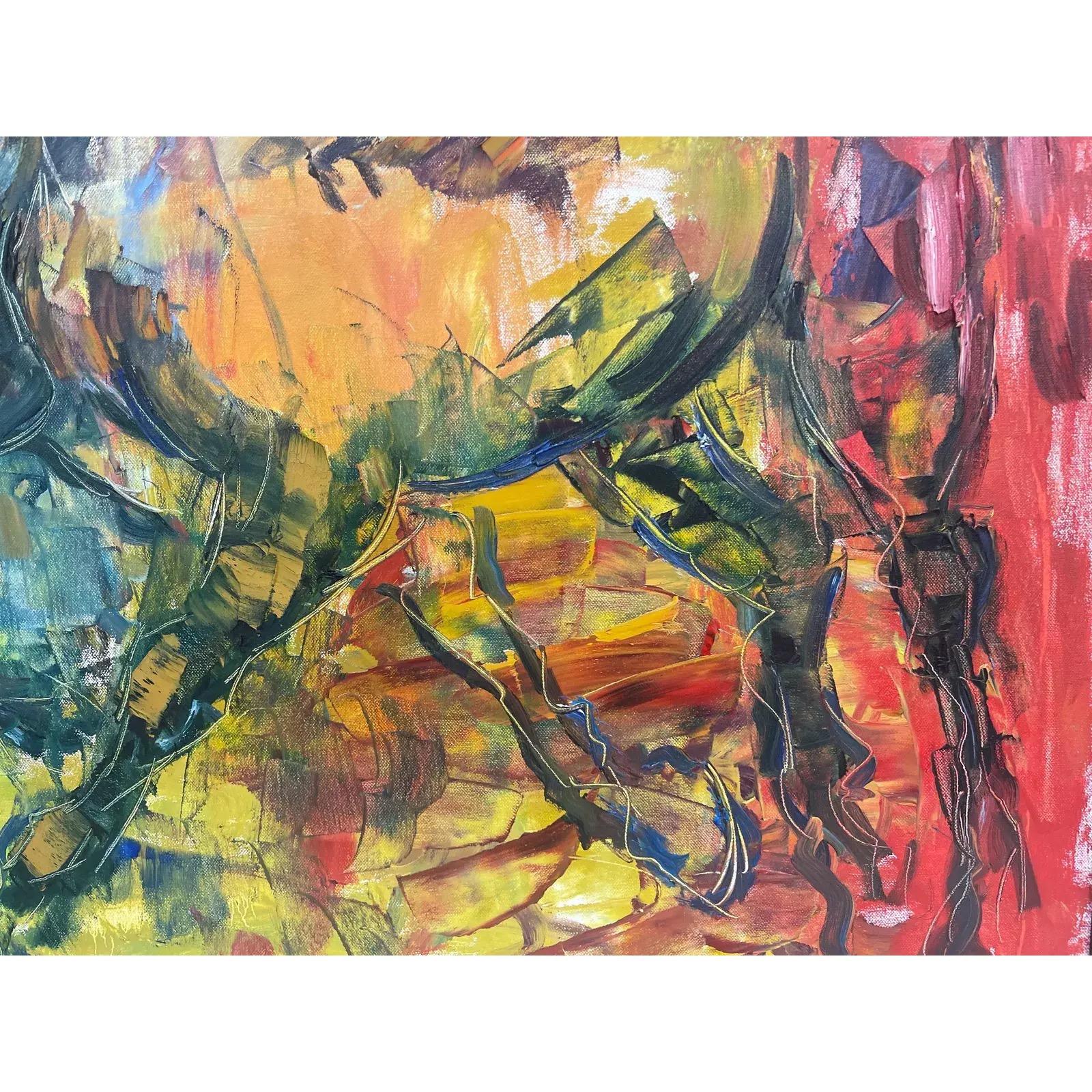 Großes farbenfrohes expressionistisches Ölgemälde von Wildpferden von R. Berg, gerahmt im Zustand „Gut“ im Angebot in Elkton, MD