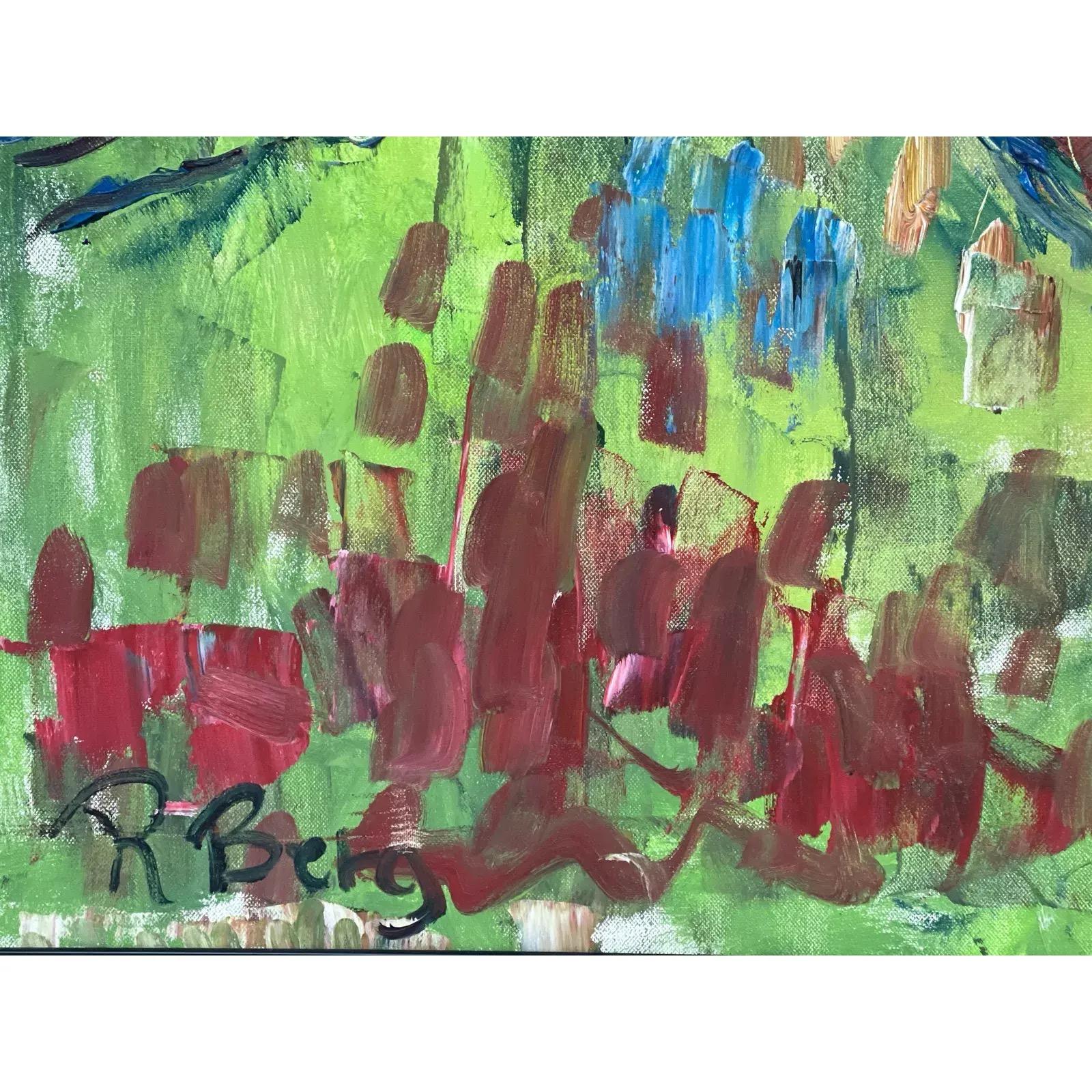 Großes farbenfrohes expressionistisches Ölgemälde von Wildpferden von R. Berg, gerahmt (20. Jahrhundert) im Angebot
