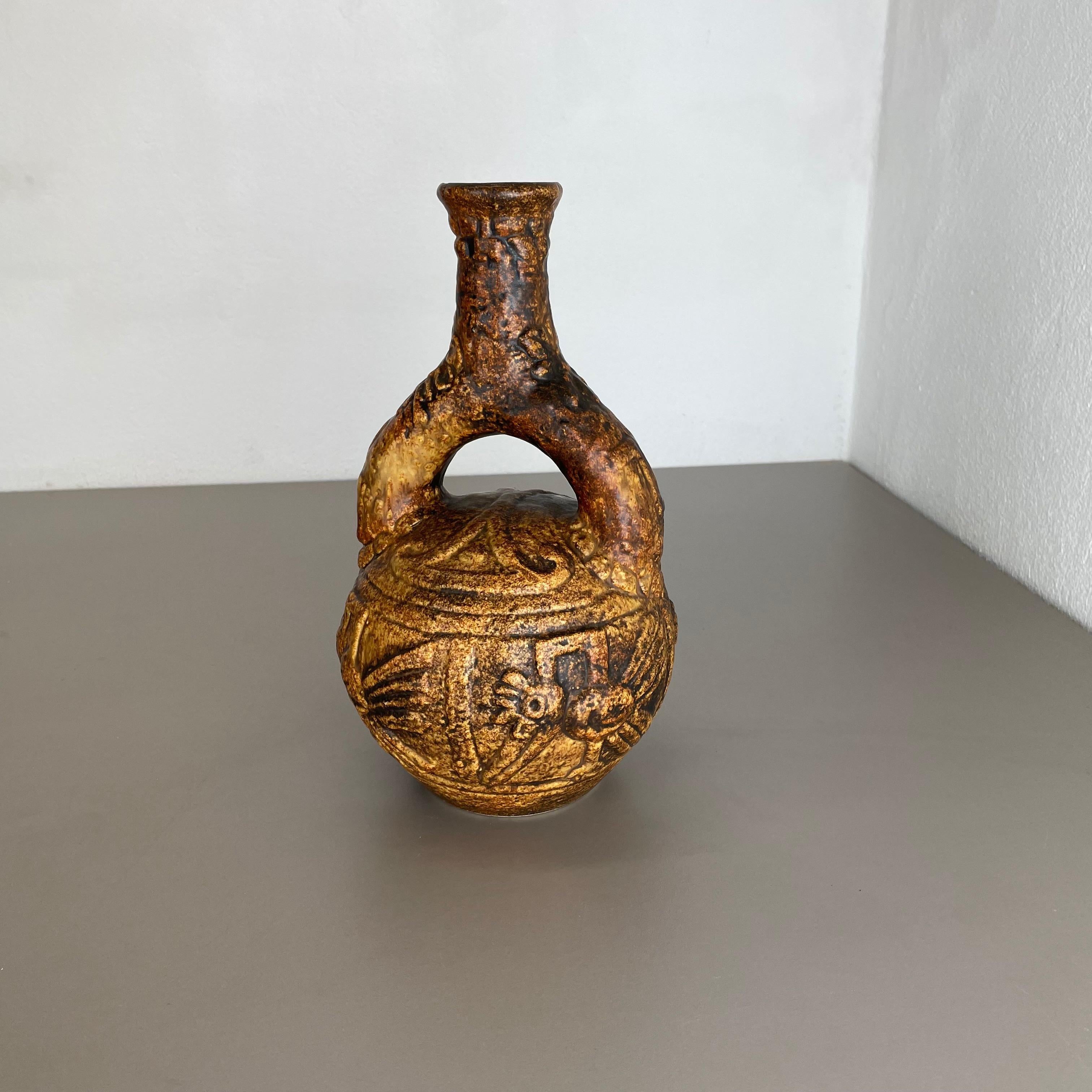 Große farbenfrohe Fat Lava-Keramik „Maya Tiki“ Vase von Jasba Ceramics, Deutschland 1970 (Moderne der Mitte des Jahrhunderts) im Angebot