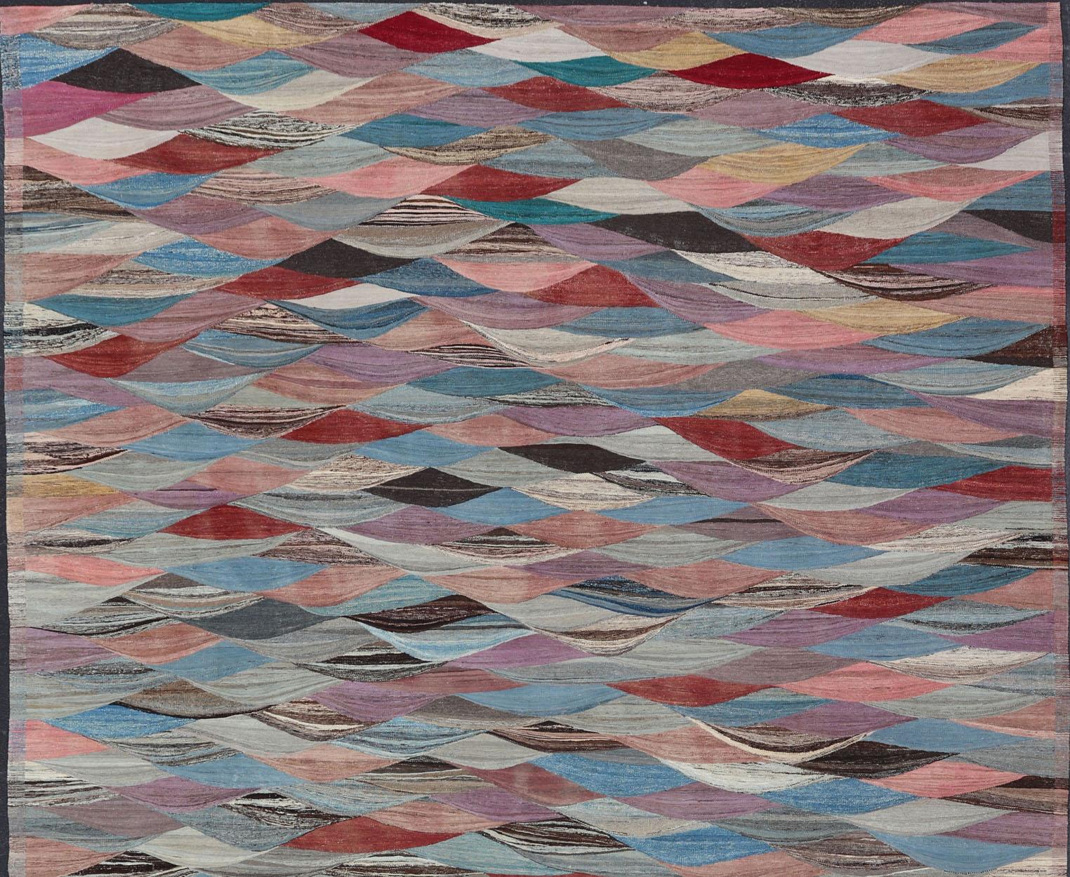 Alfombra Kilim casual de tejido plano de diseño moderno con multicolor en diseño moderno, alfombra AFG-65, país de origen / tipo: Afganistán / Kilim

Colorida alfombra Kilim moderna de tejido plano y diseño actual para interiores modernos.
Esta