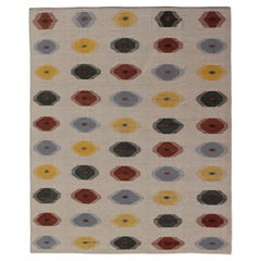 Großer farbenfroher Flachgewebe-Kelim-Teppich mit modernem Design auf elfenbeinfarbenem Grund 
