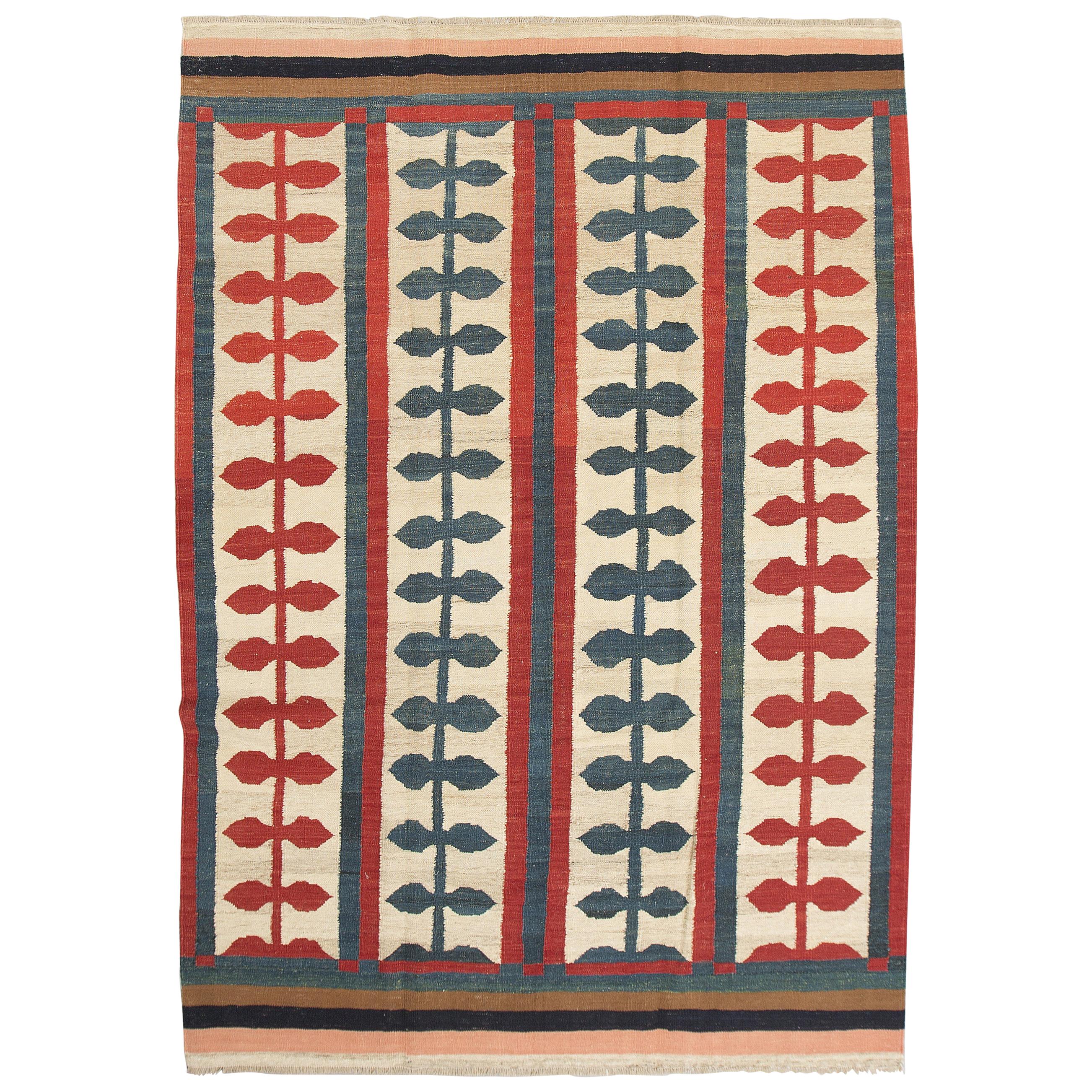 Large Colorful Flat-Weave Rug