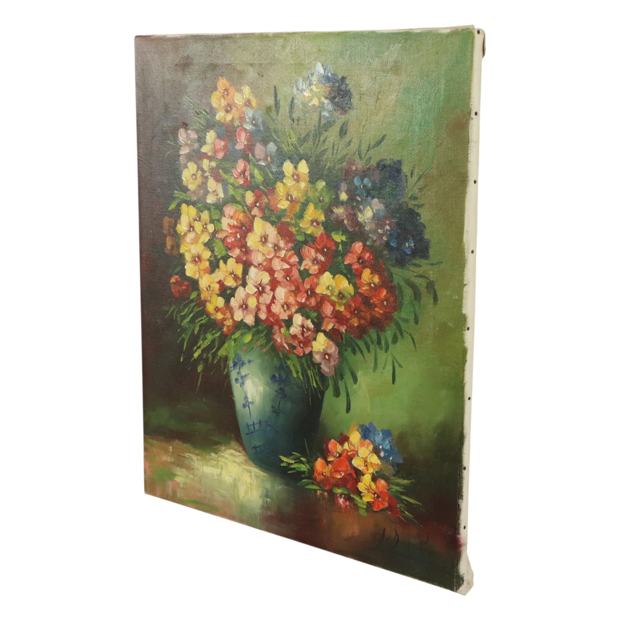 Large Colorful Flowers Still Life Painting Signed 60x50cm For Sale 2